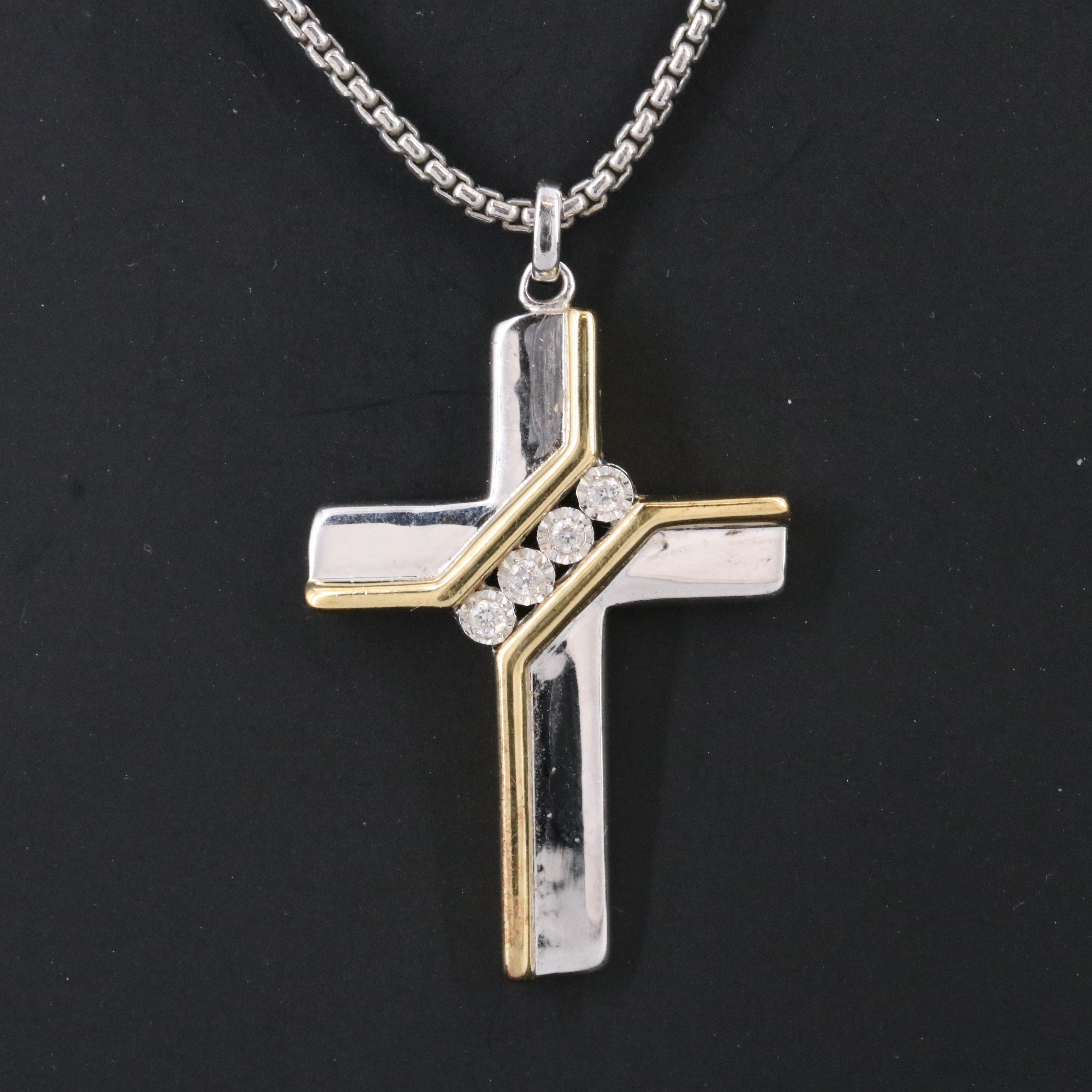 Sterling Diamond Cross Pendant Necklace