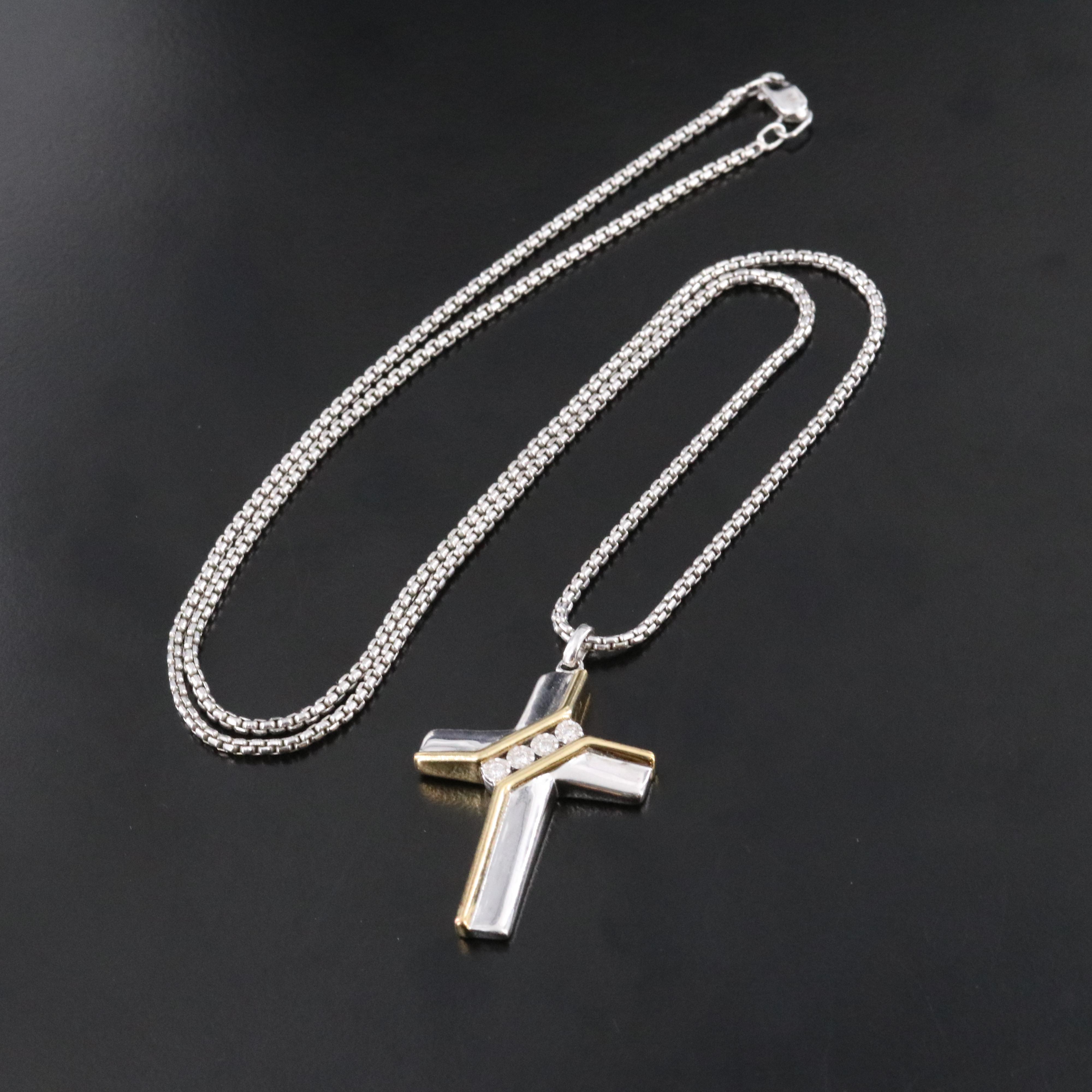 Sterling Diamond Cross Pendant Necklace