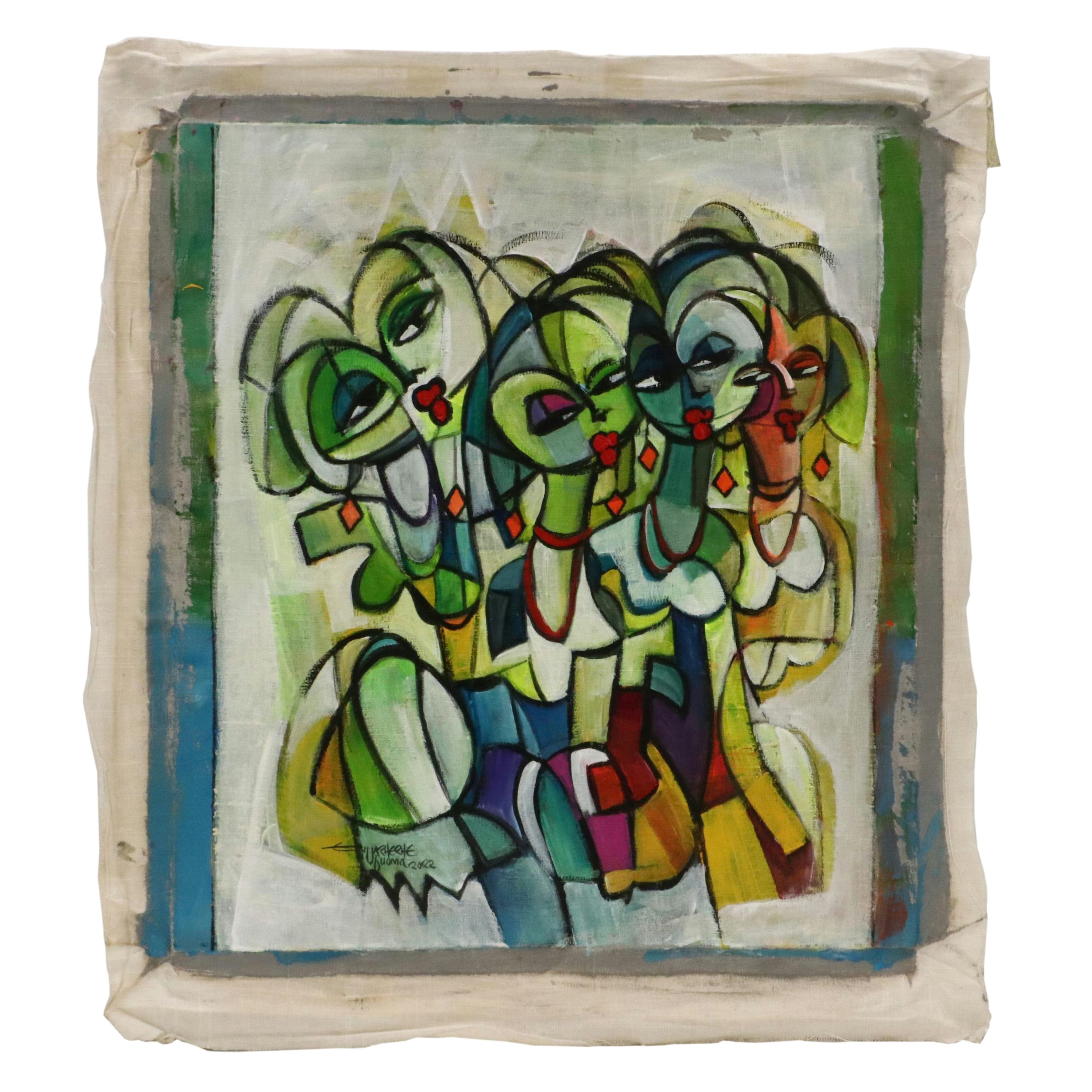 Evuarherhe Ufuoma Figurative Acrylic Painting "Beautiful World," 2022