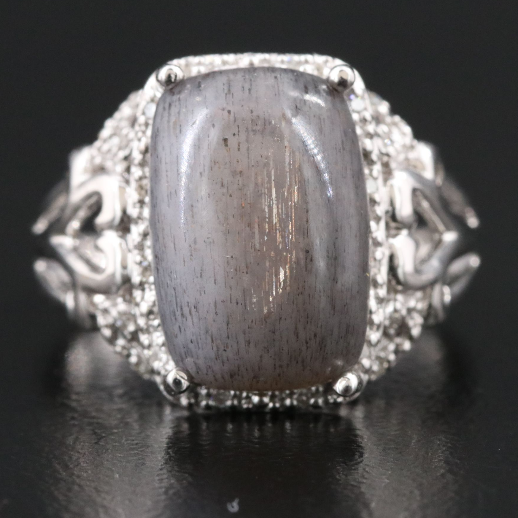 Sterling Sunstone and Diamond Ring