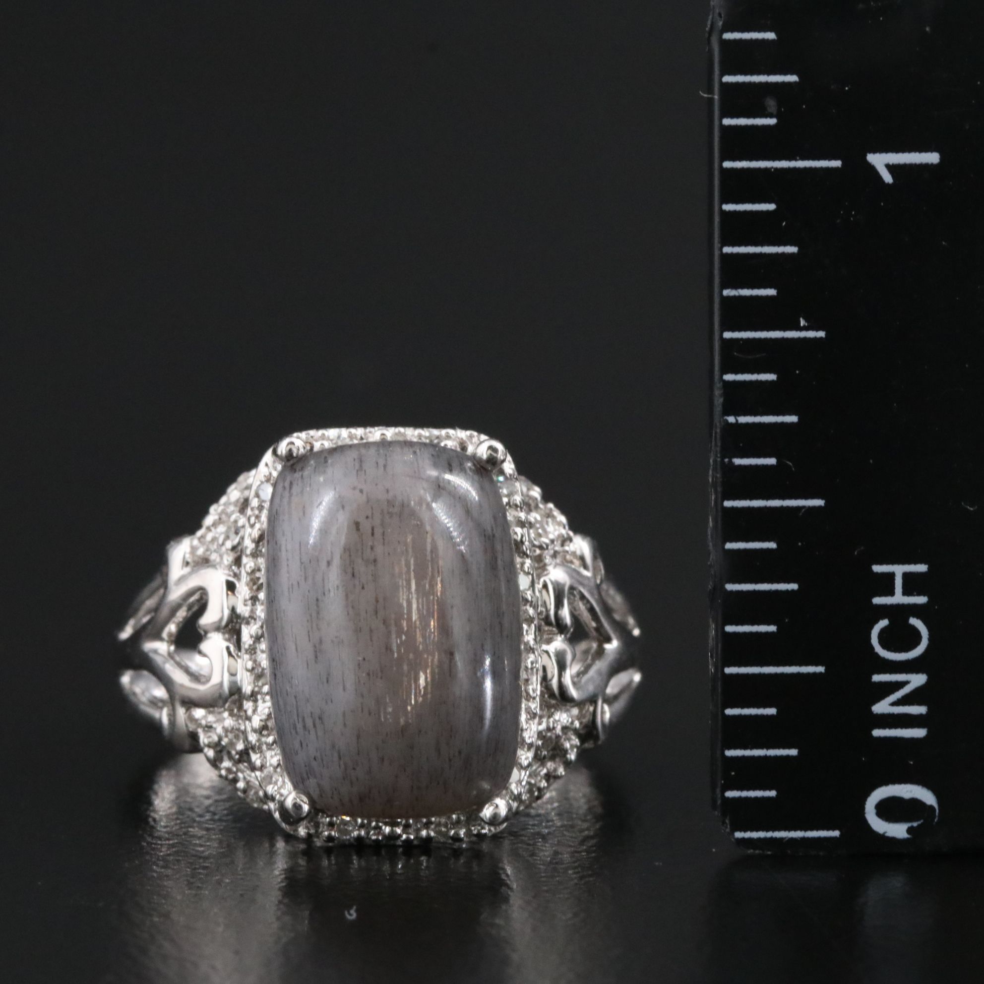 Sterling Sunstone and Diamond Ring