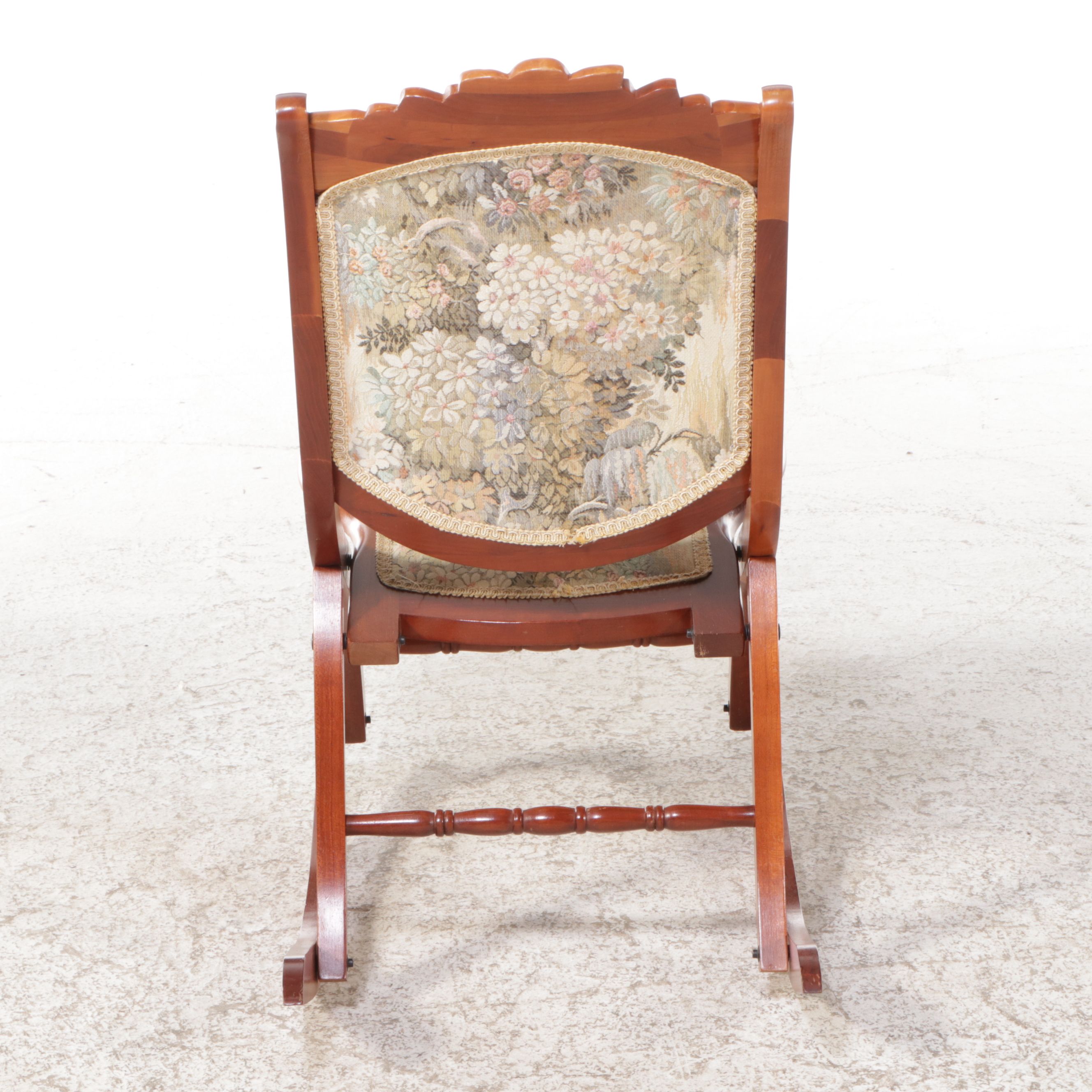 Victorian Style Fabric Upholstered Wood Folding Rocking Chair, Early 20th C.