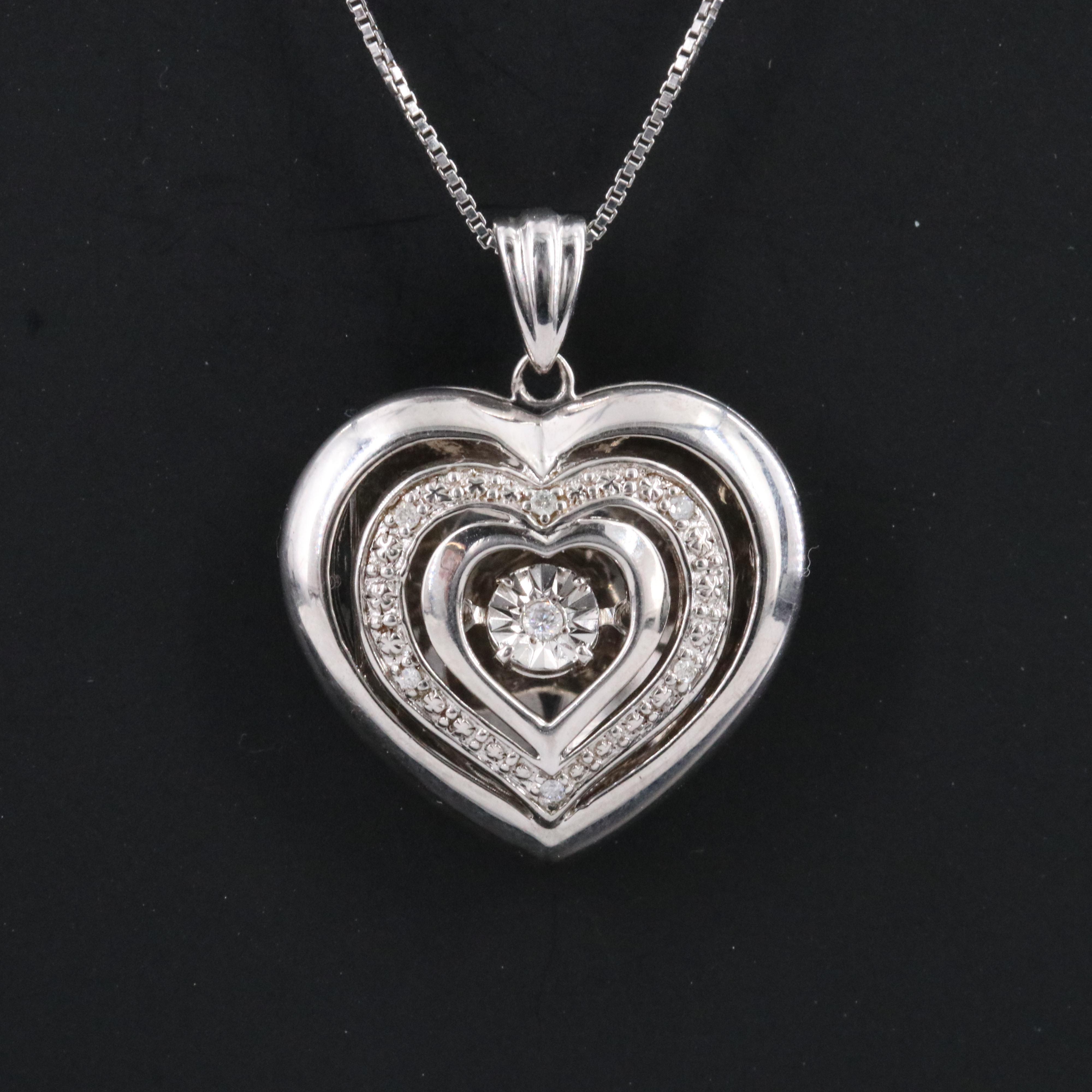 Sterling Diamond Trembler Heart Pendant Necklace