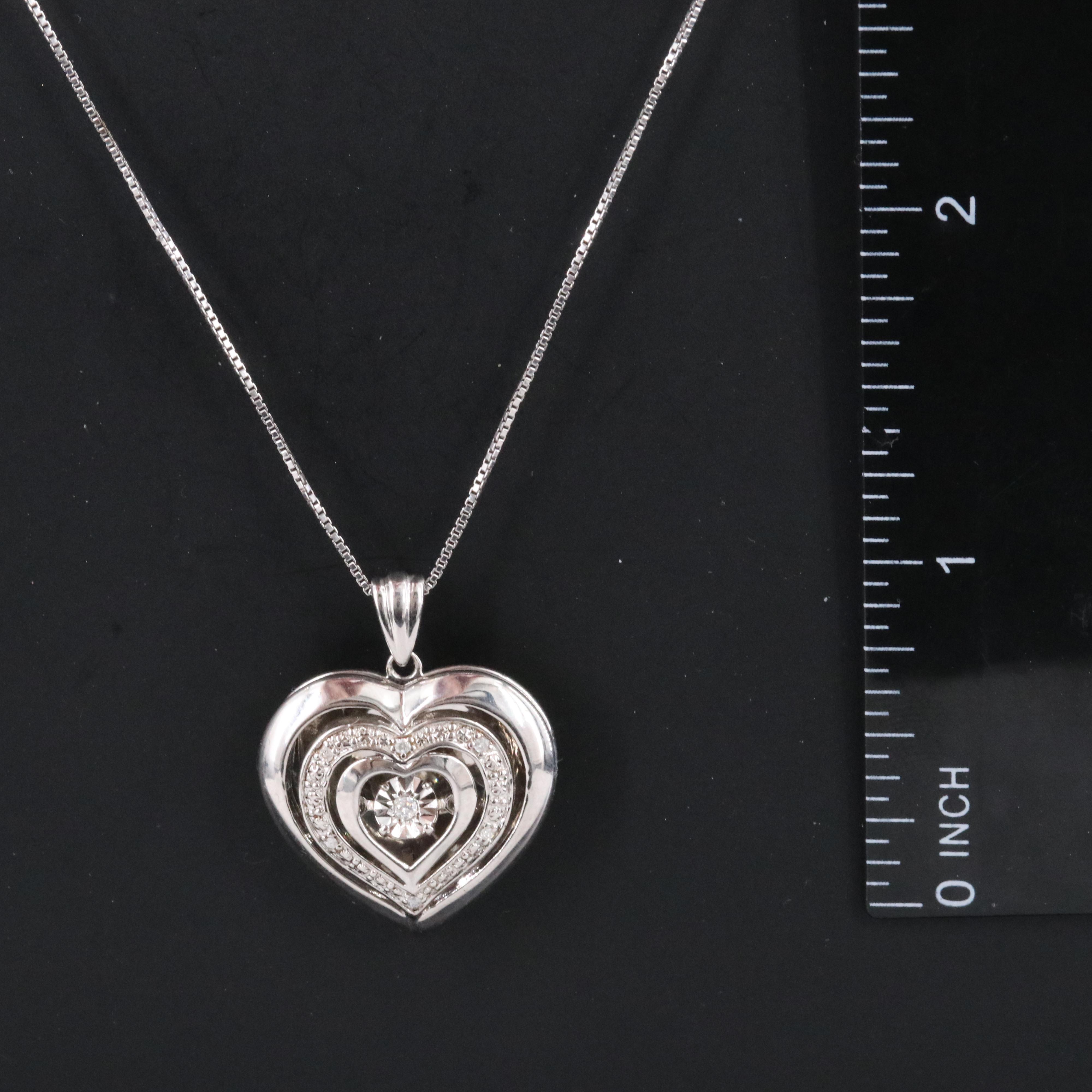 Sterling Diamond Trembler Heart Pendant Necklace