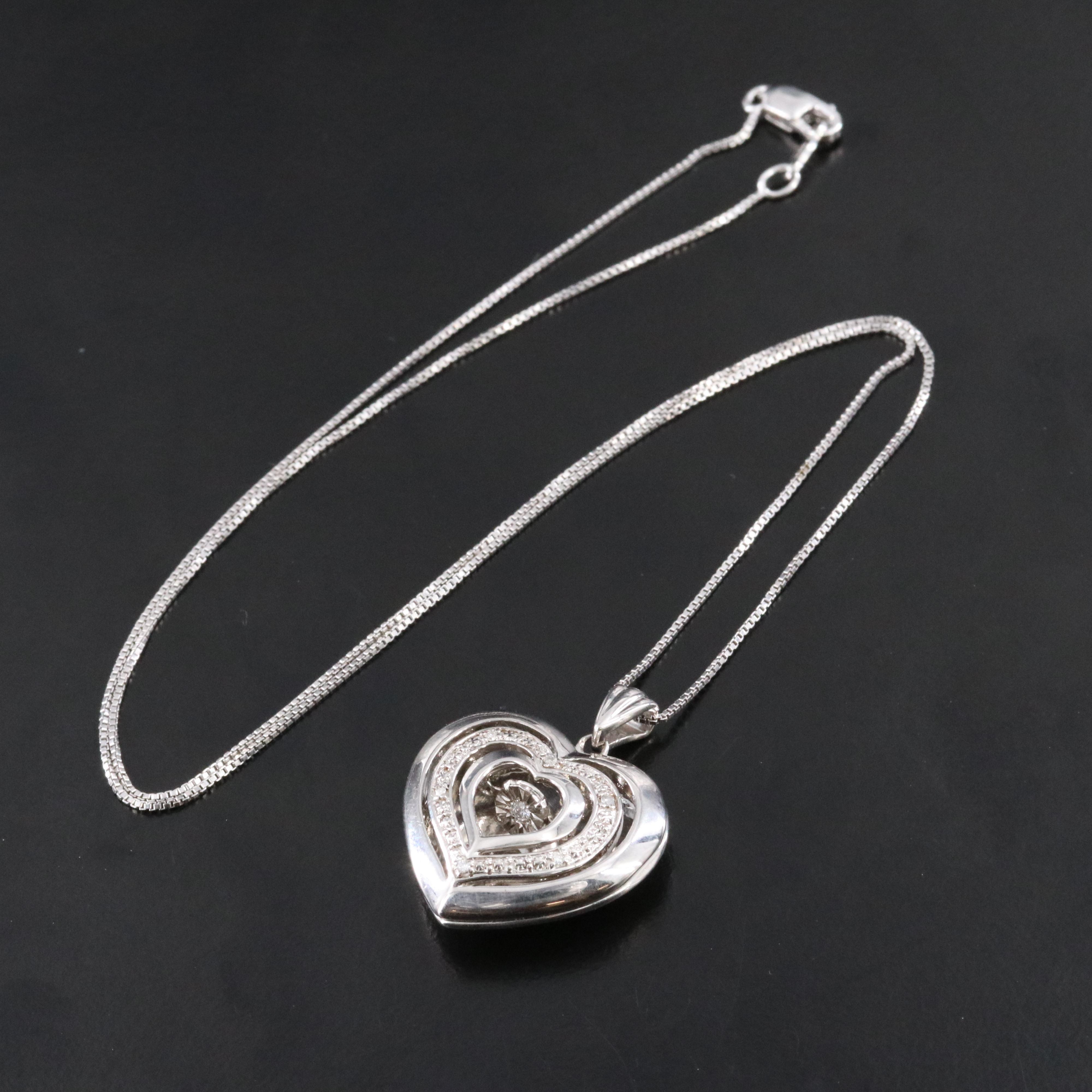 Sterling Diamond Trembler Heart Pendant Necklace
