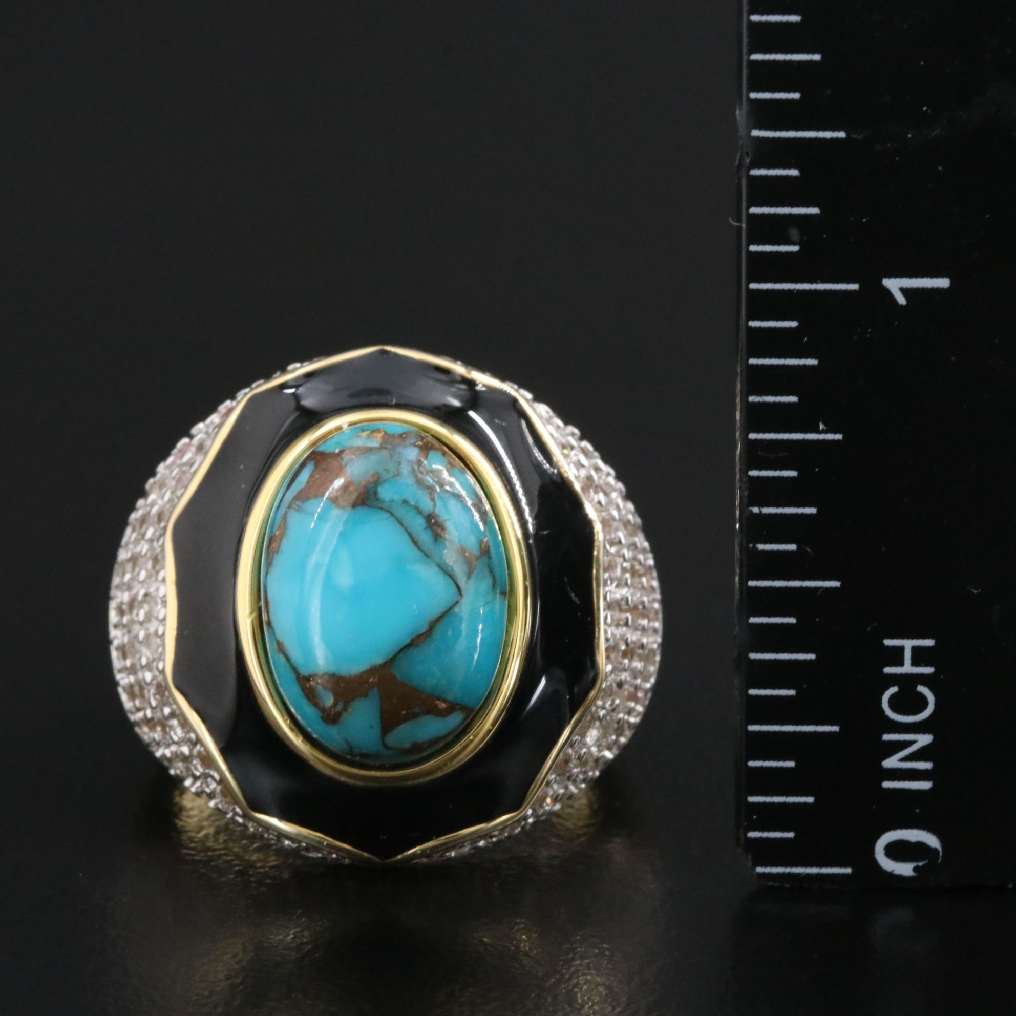Sterling Turquoise, White Zircon and Enamel Dome Ring
