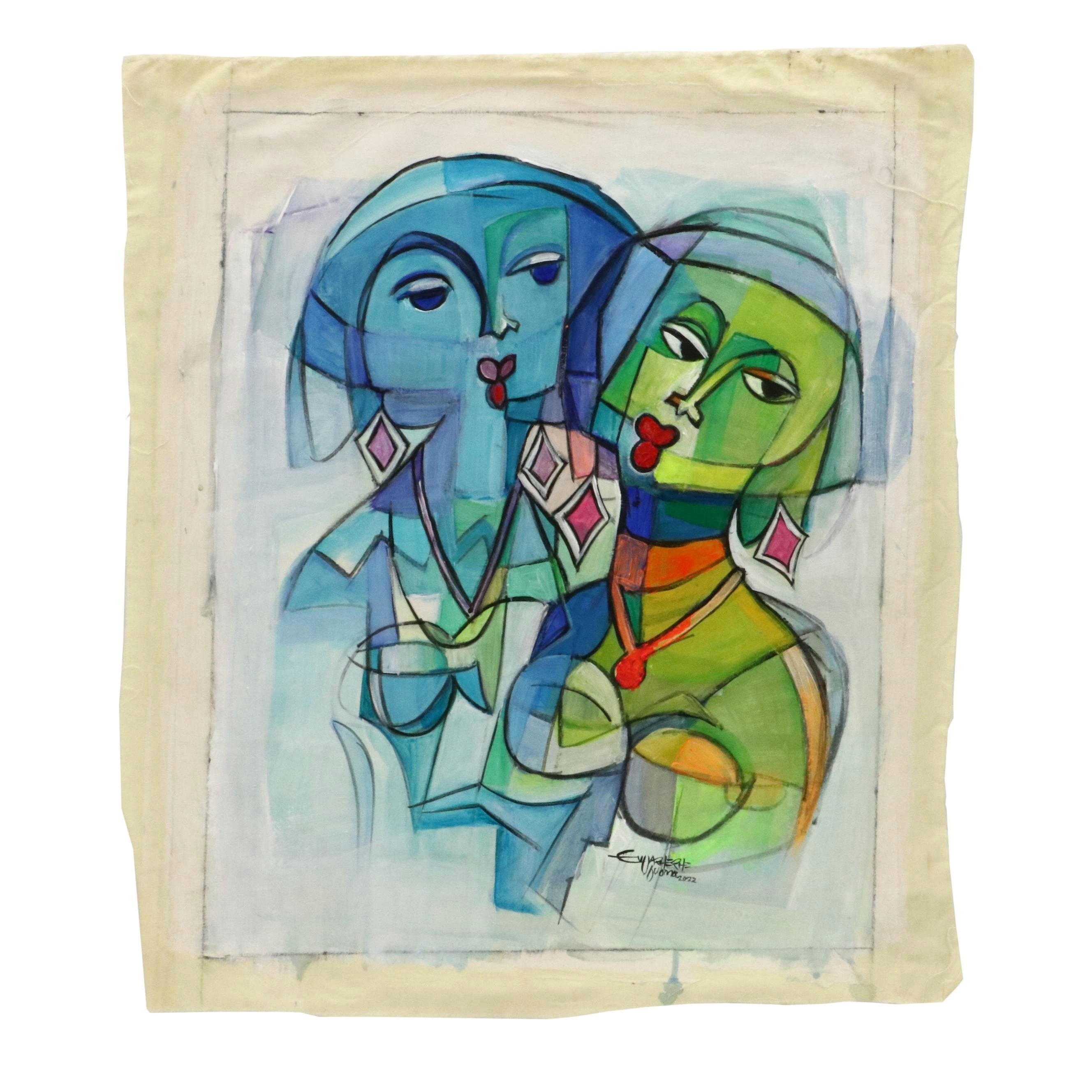 Evuarherhe Ufuoma Figurative Acrylic Painting "My Love," 2022