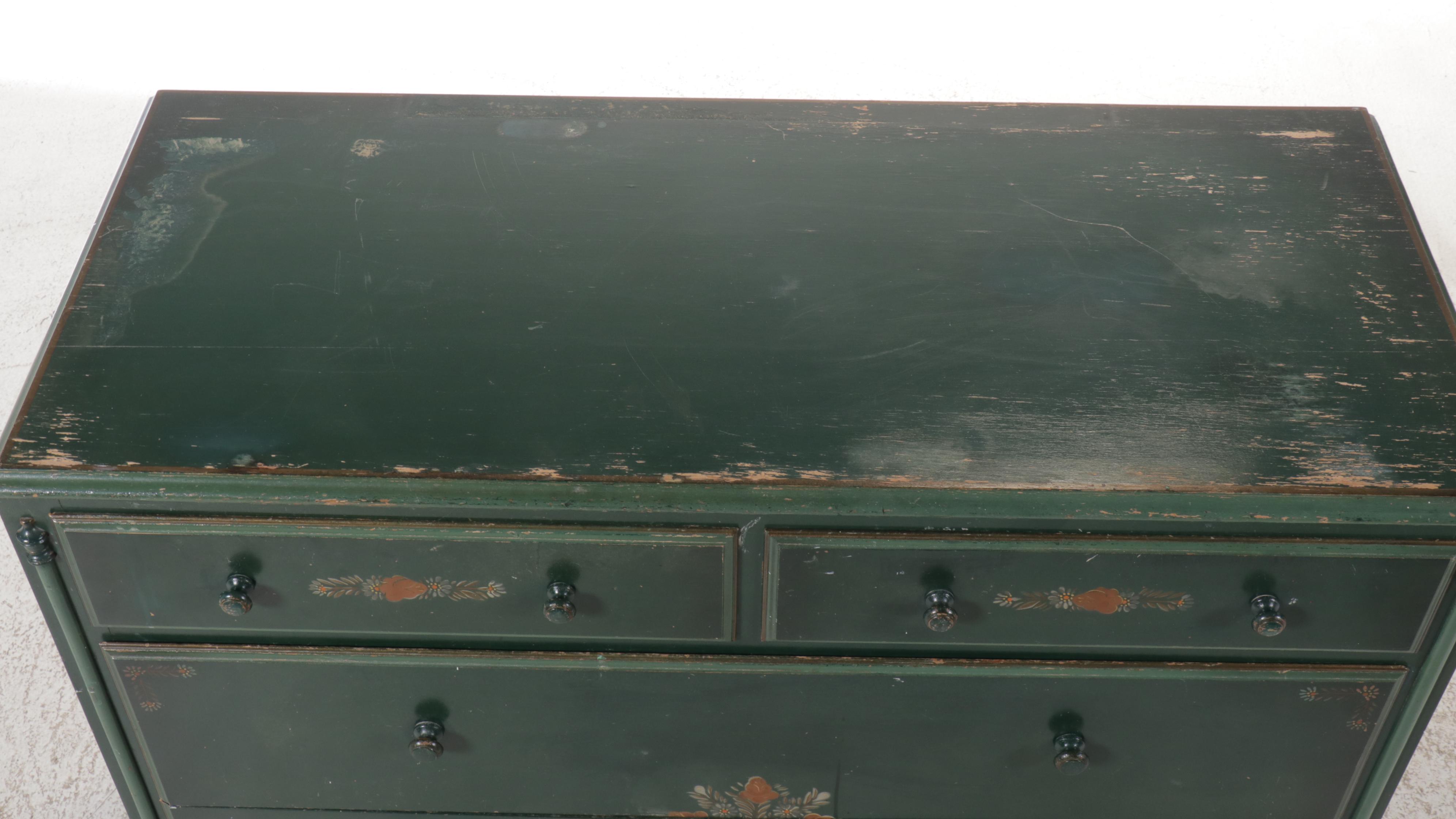 Stickley Bros. Co. Paint-Decorated Wood Dresser with Mirror, Mid-20th Century