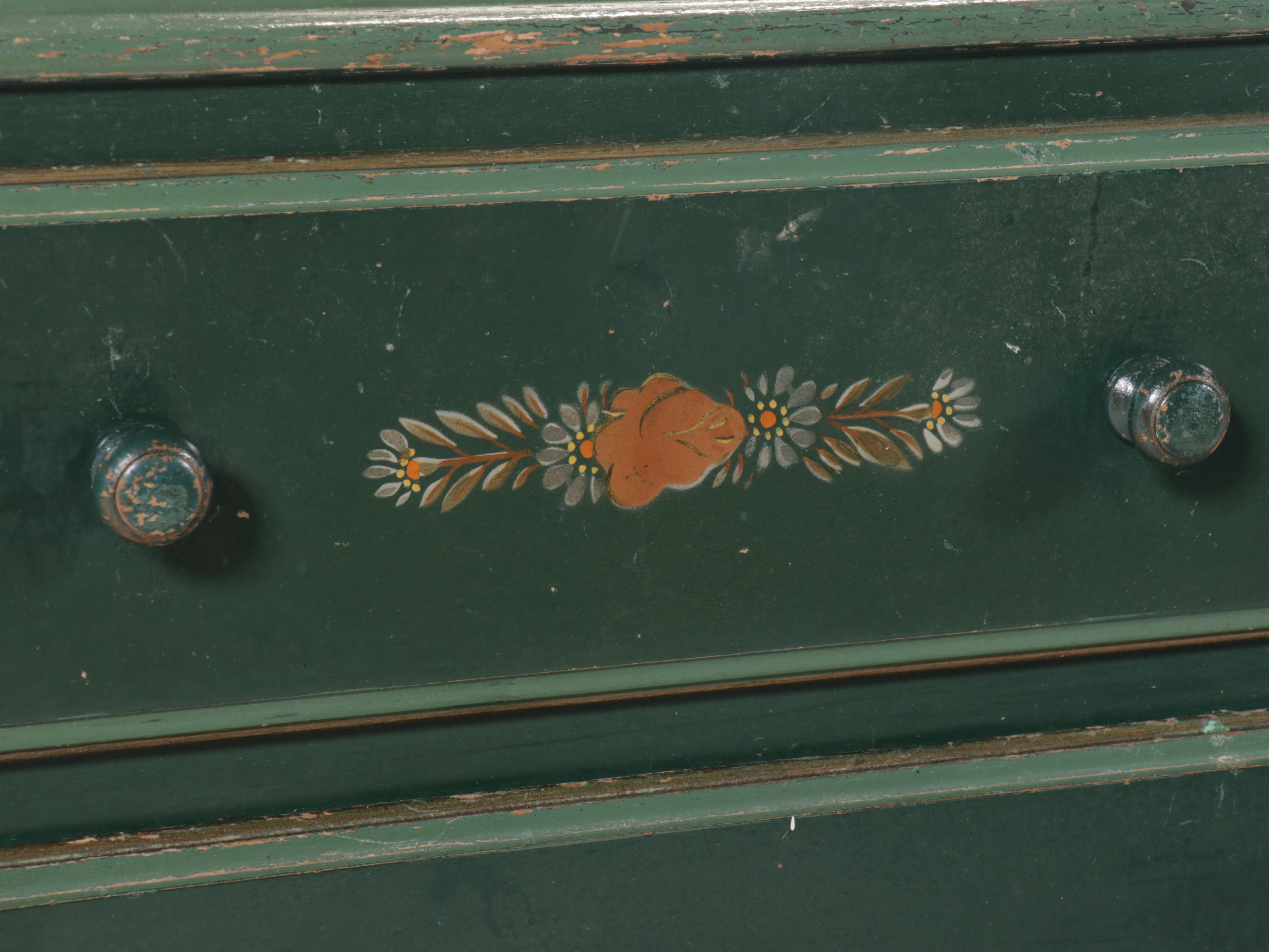 Stickley Bros. Co. Paint-Decorated Wood Dresser with Mirror, Mid-20th Century