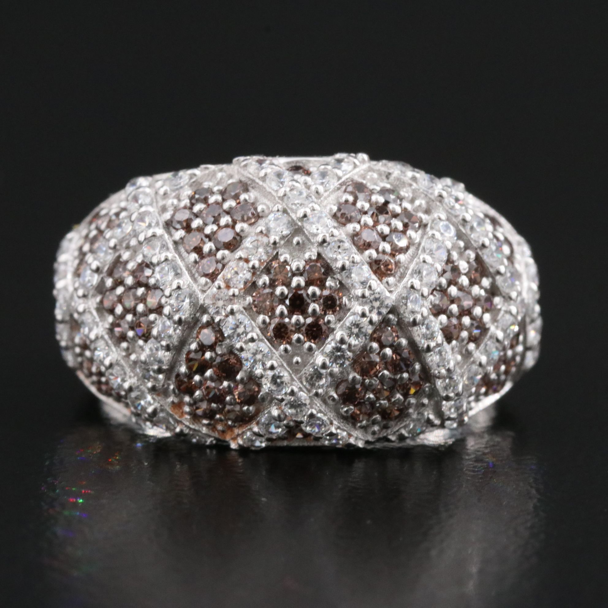 Sterling Diamond Lattice Dome Ring