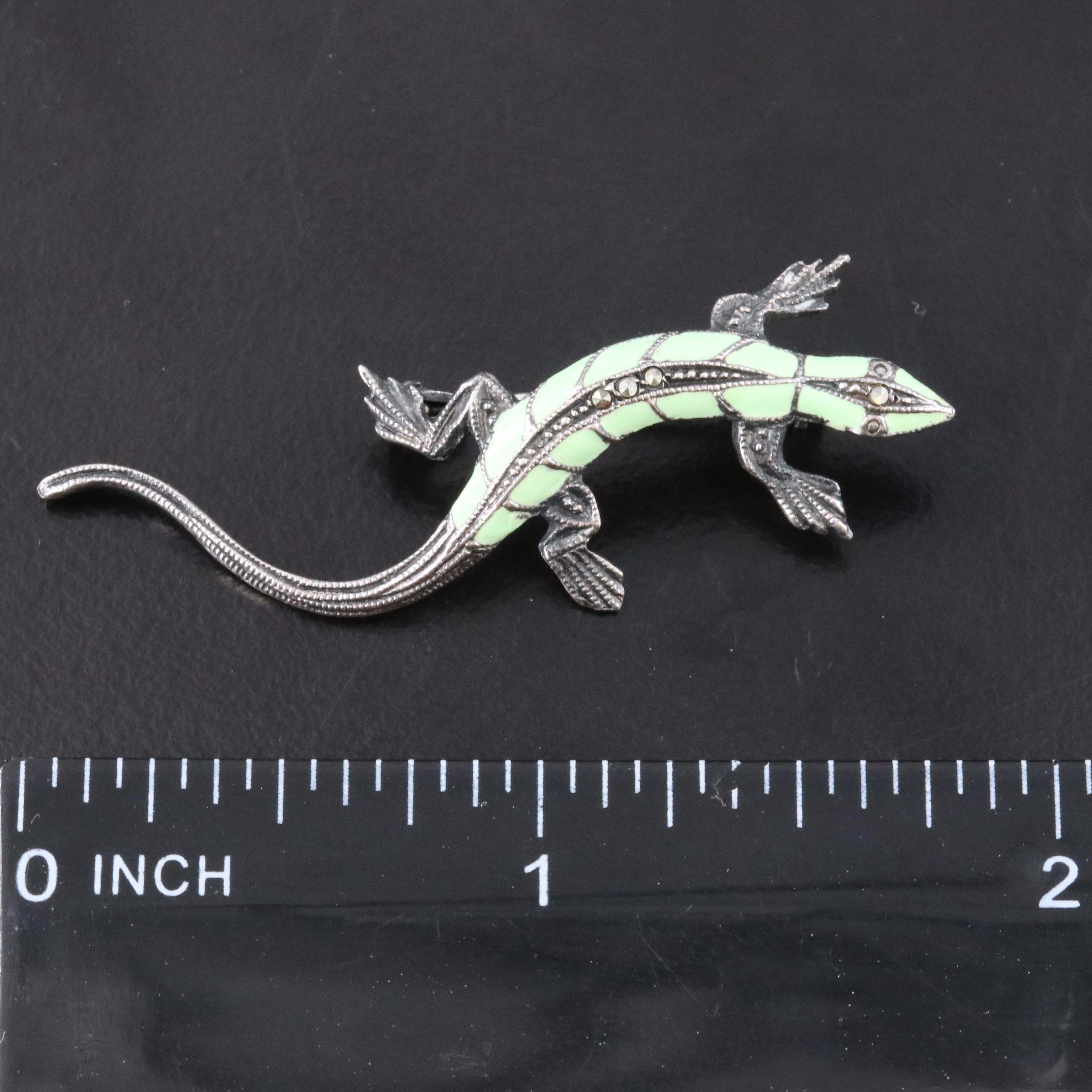 830 Silver Marcasite and Enamel Lizard Pin