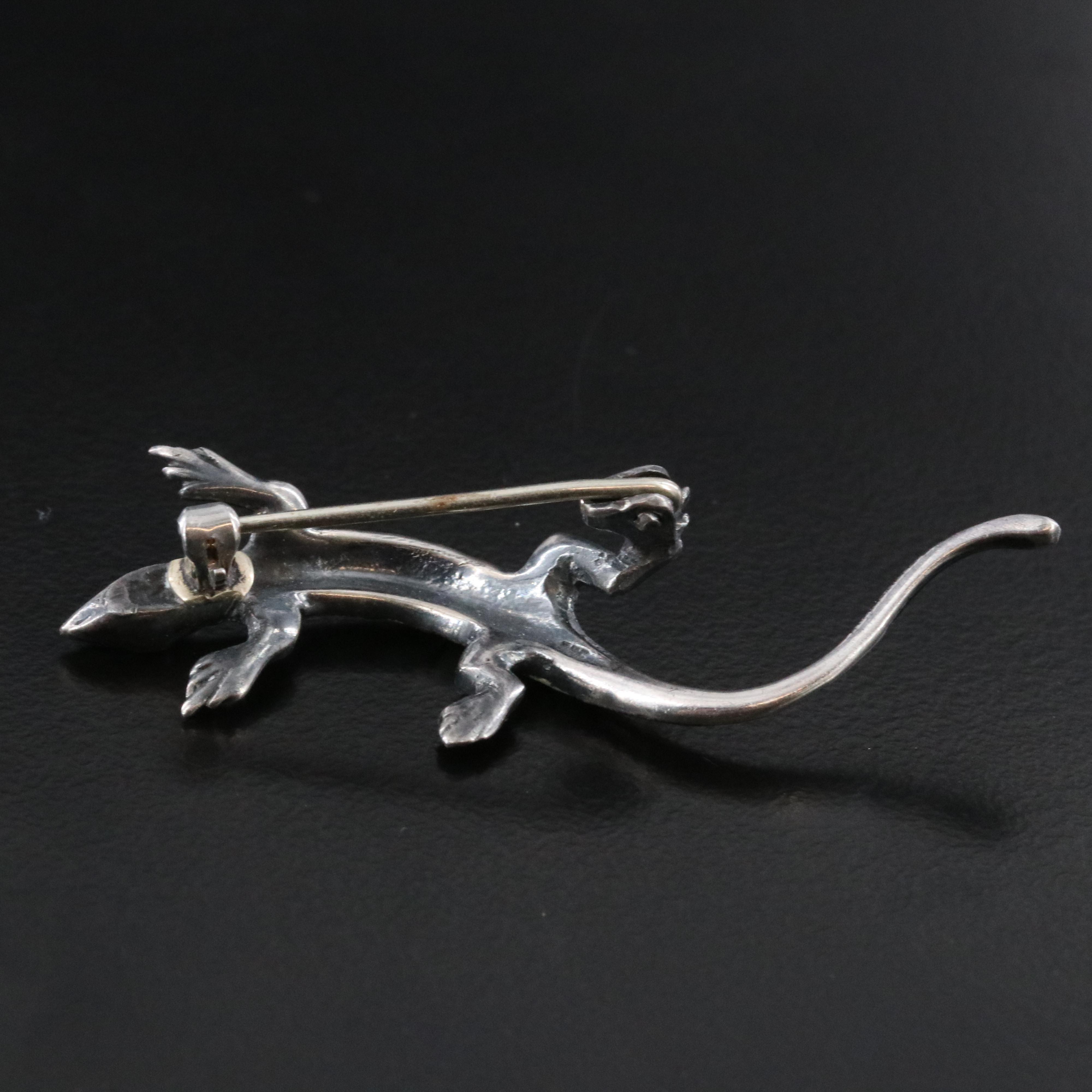 830 Silver Marcasite and Enamel Lizard Pin