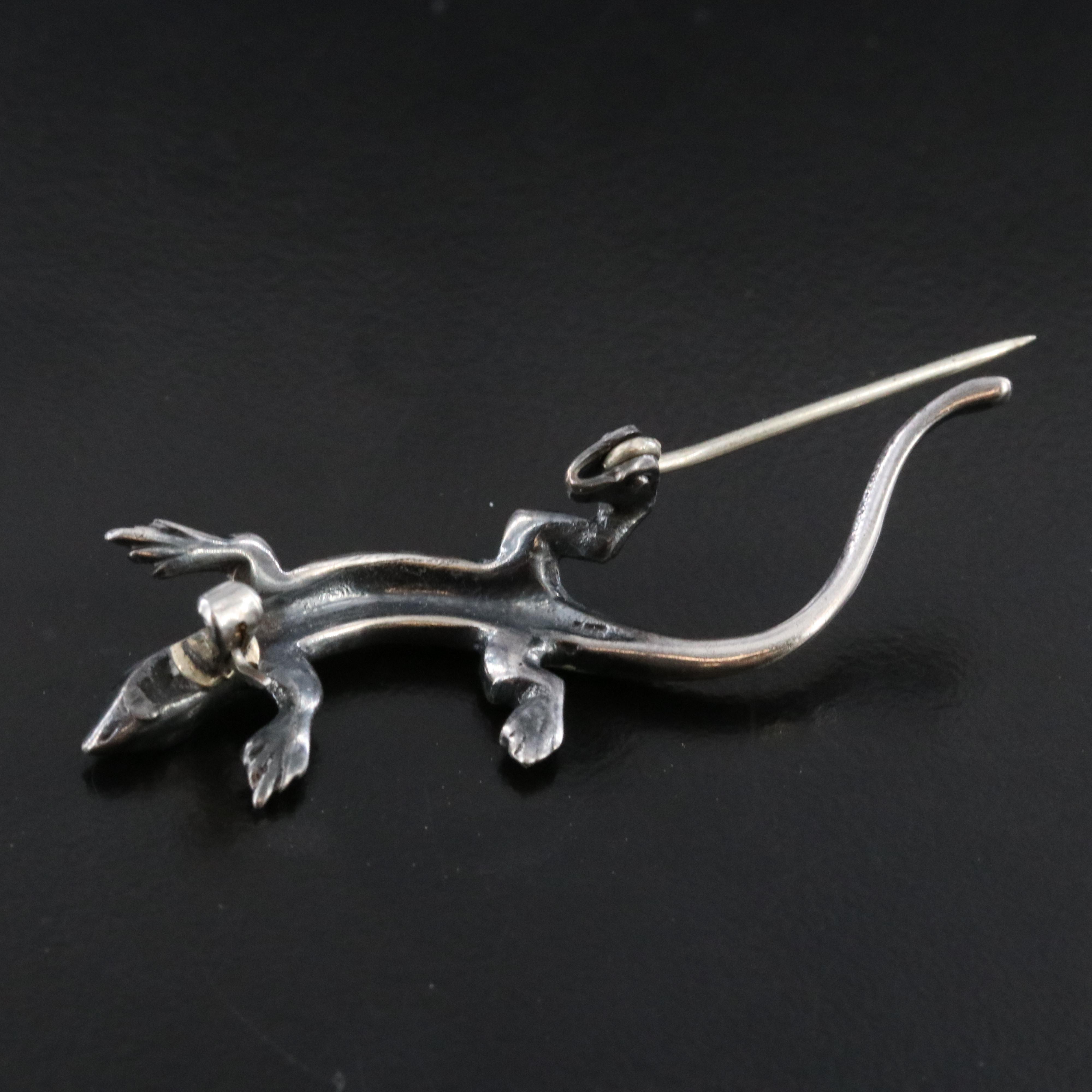 830 Silver Marcasite and Enamel Lizard Pin