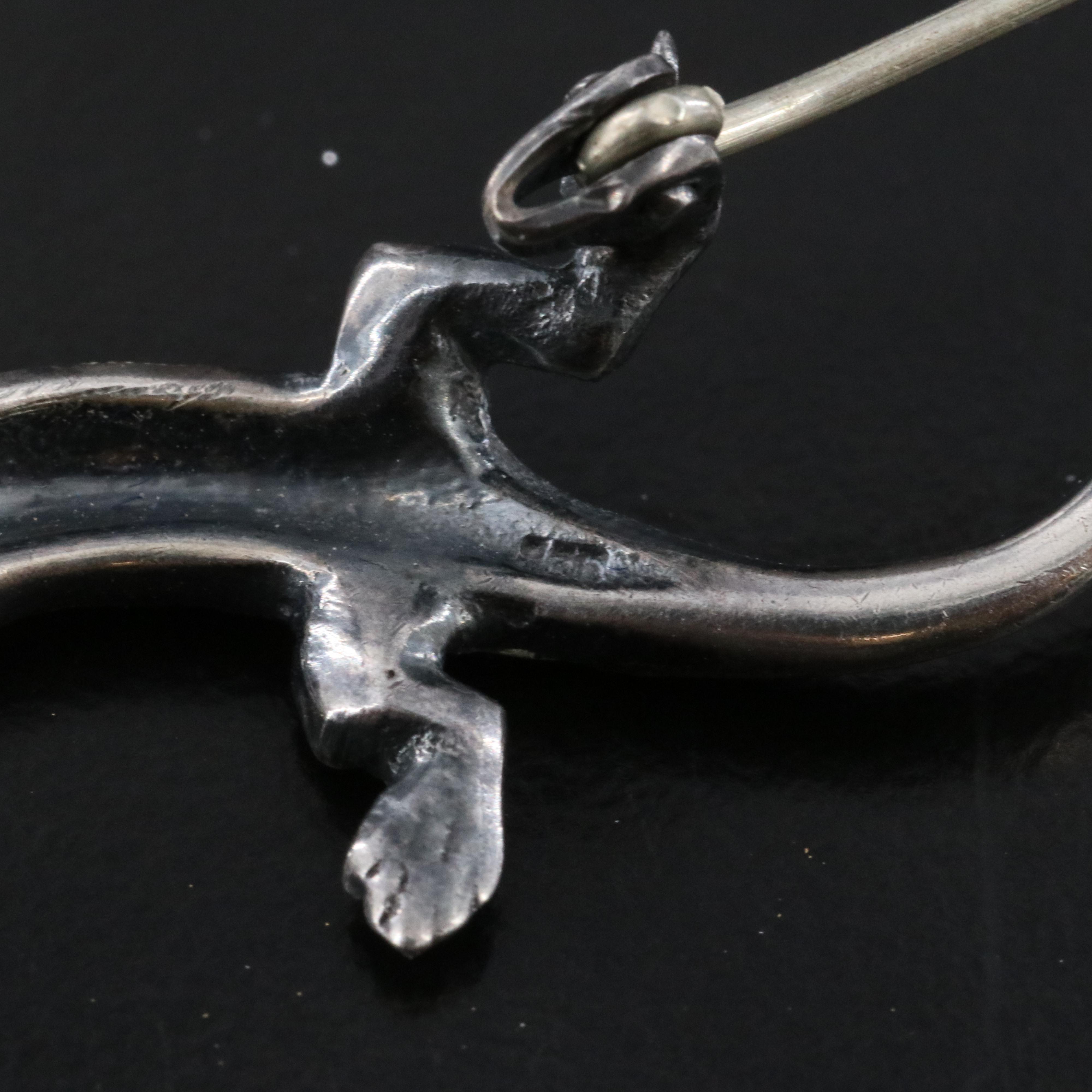 830 Silver Marcasite and Enamel Lizard Pin