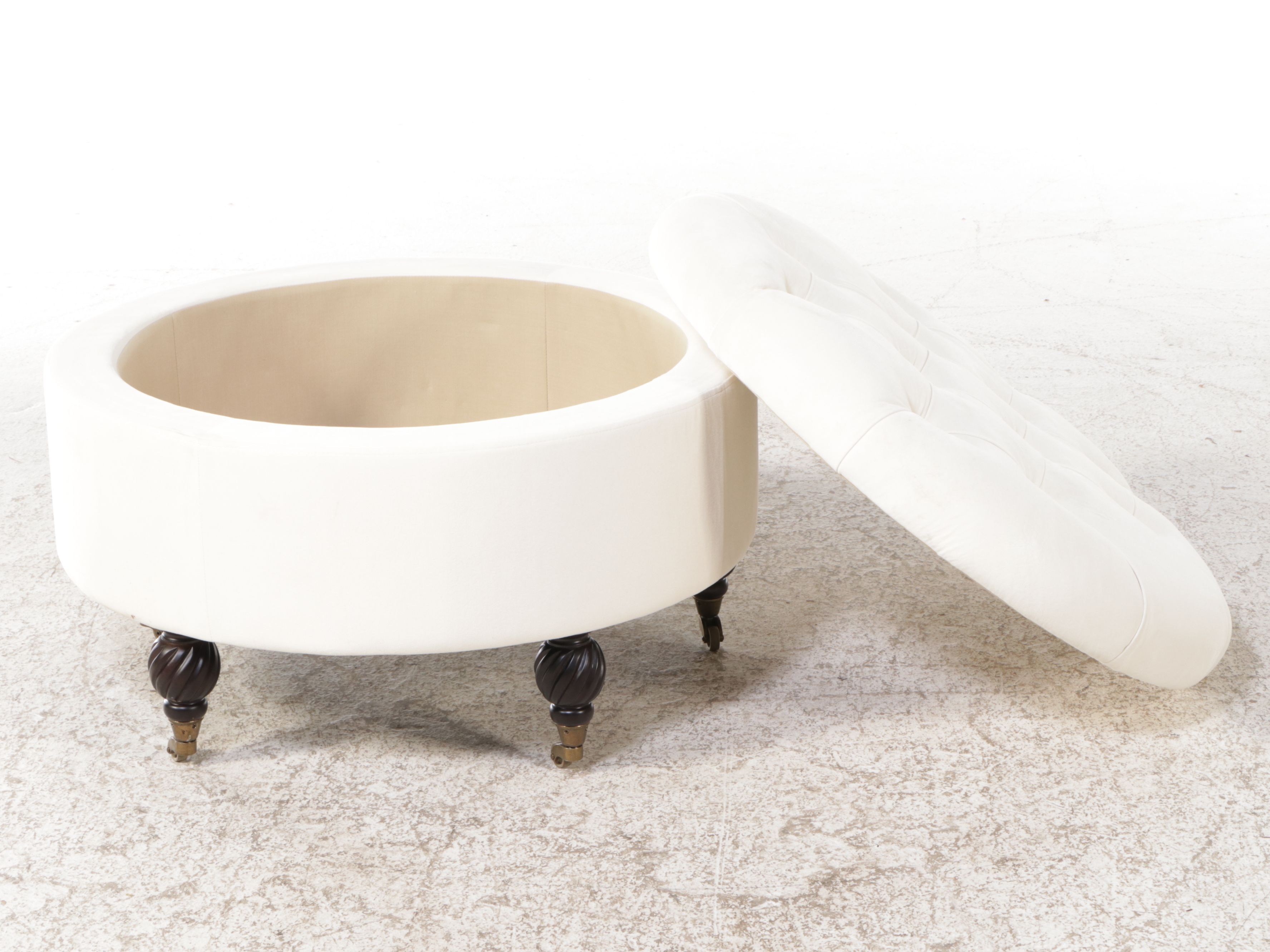 Frontgate White Button-Tufted Storage Ottoman