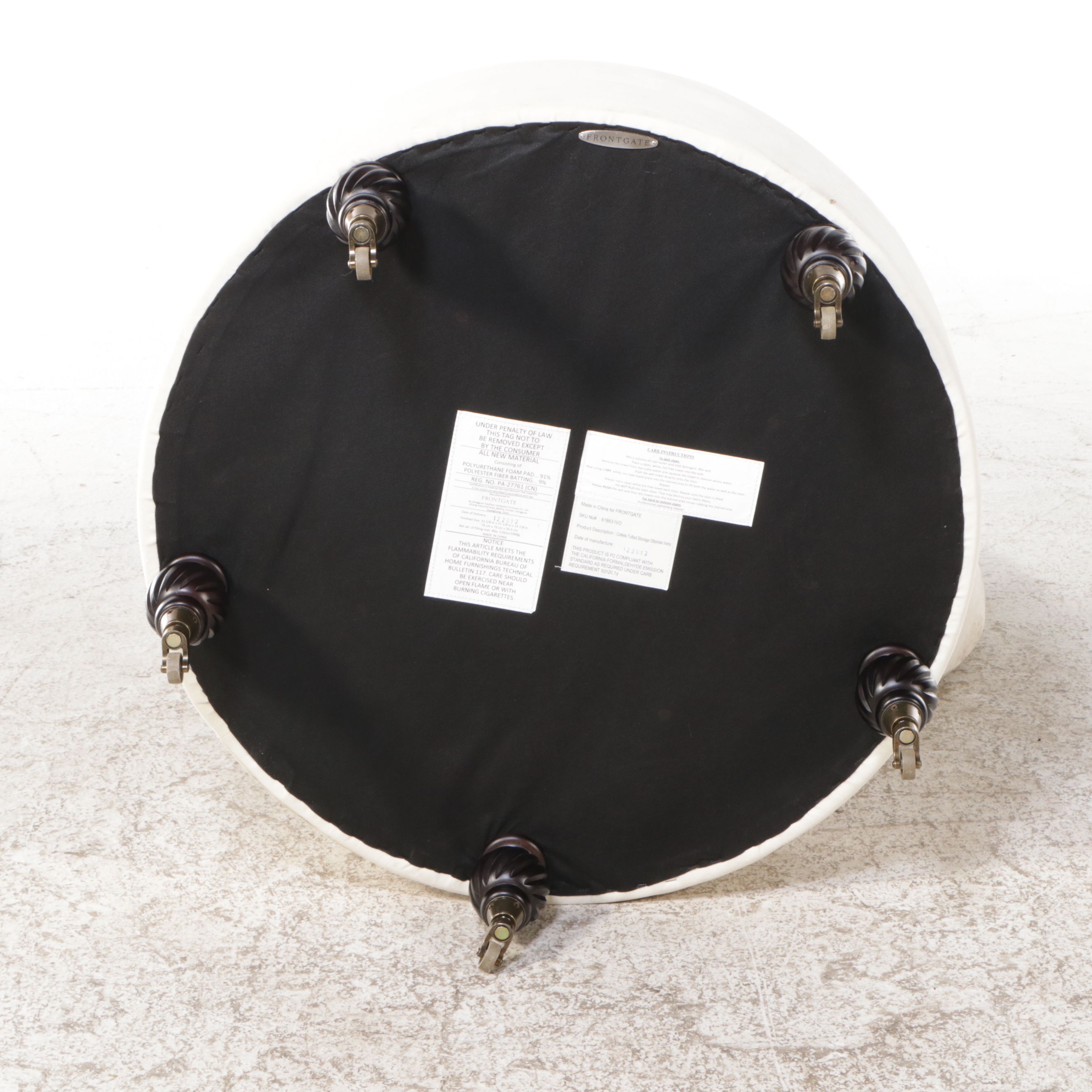 Frontgate White Button-Tufted Storage Ottoman