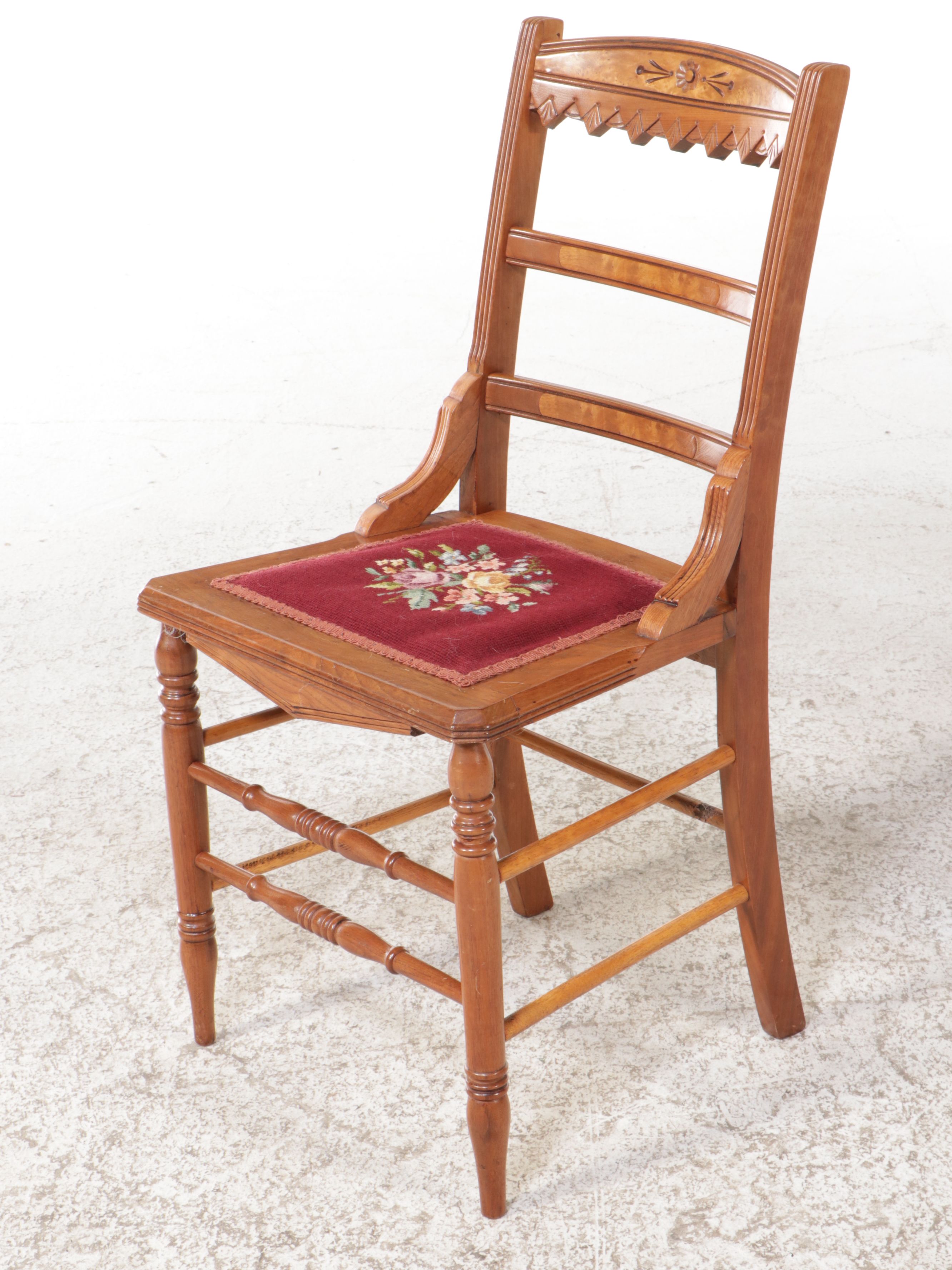 Pair of Eastlake Walnut Side Chairs with Floral Needlepoint Seats