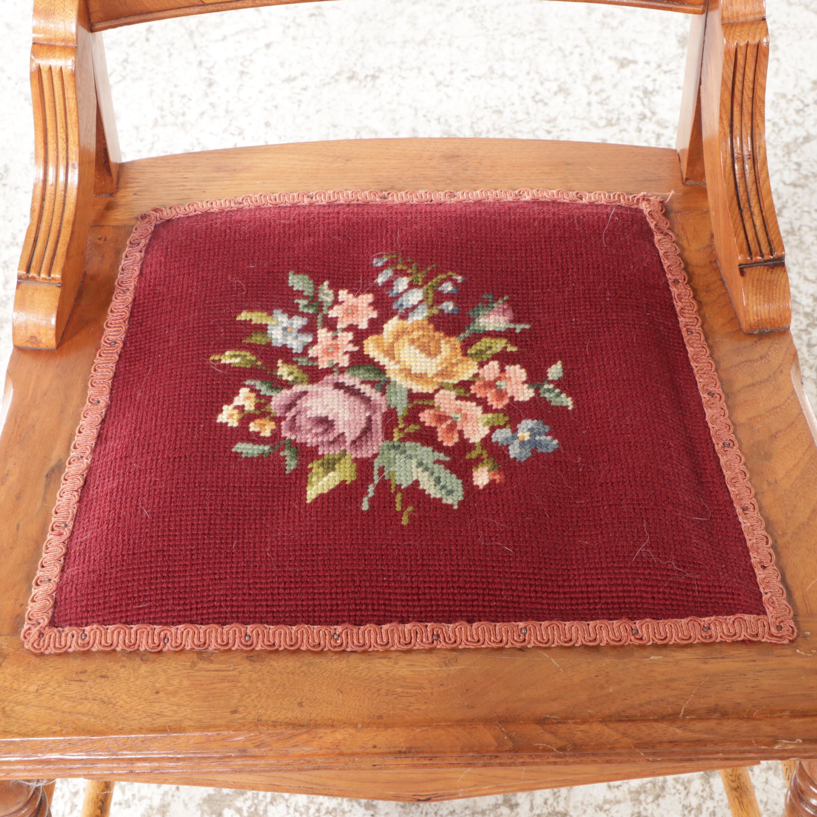 Pair of Eastlake Walnut Side Chairs with Floral Needlepoint Seats