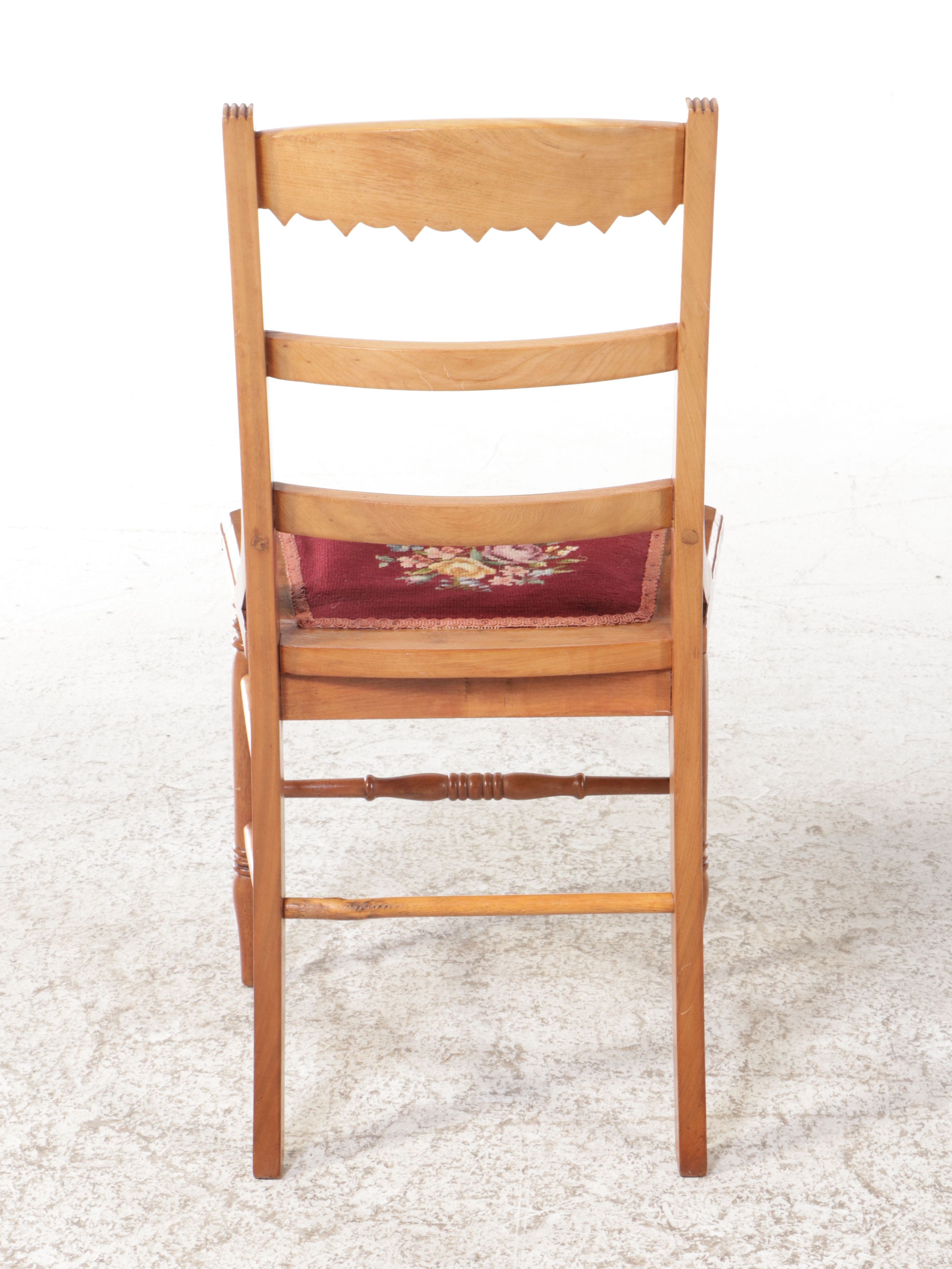 Pair of Eastlake Walnut Side Chairs with Floral Needlepoint Seats