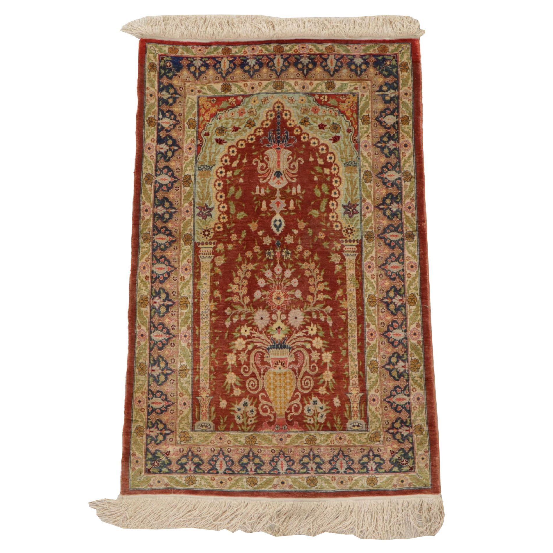 2'2 x 3'6 Hand-Knotted Turkish Kayseri Silk Prayer Rug