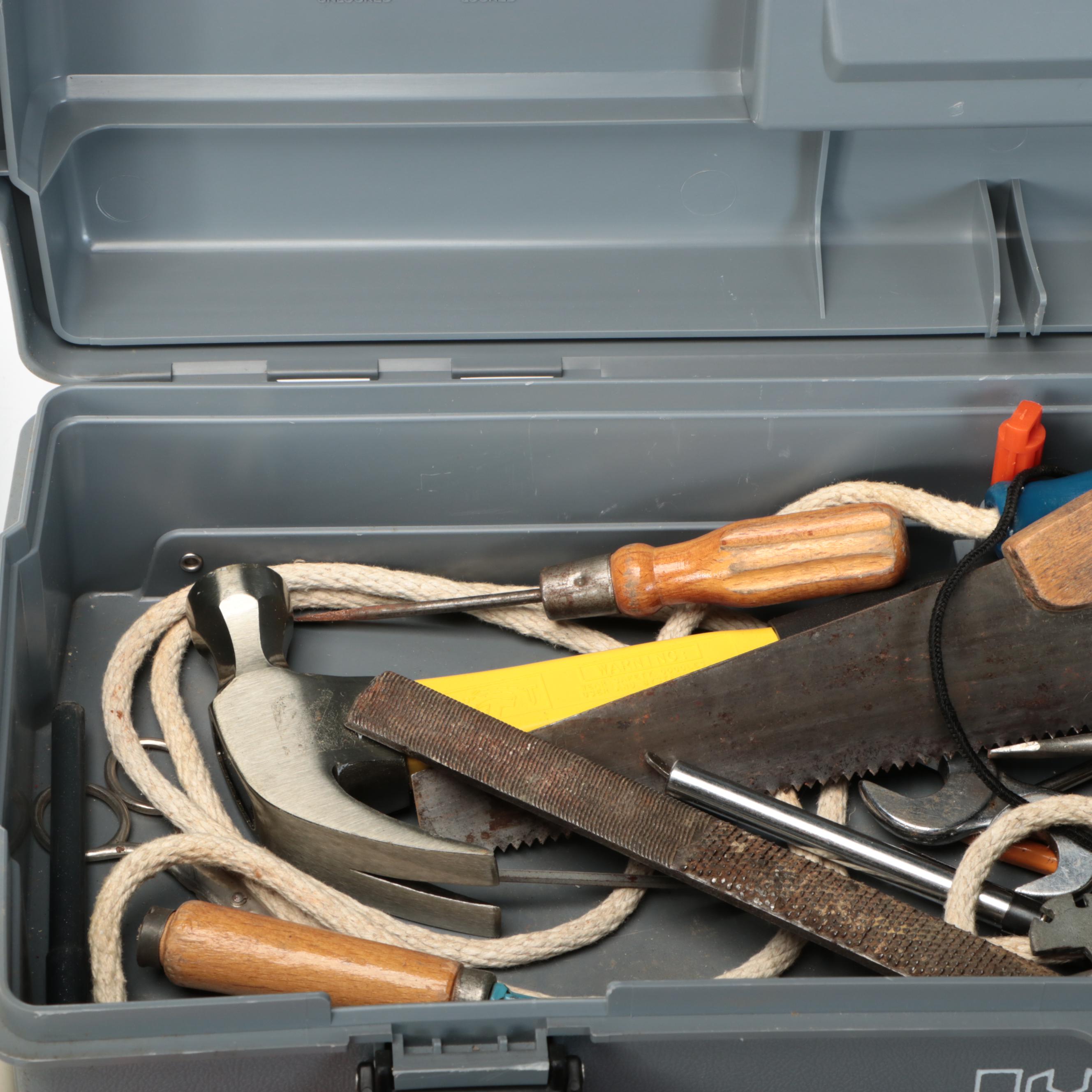 Flambeau Tool Box with an Assortment of Hand Tools and Other Equipment
