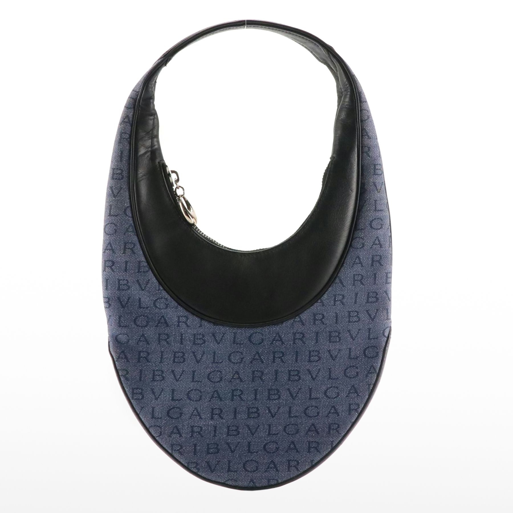 BVLGARI Ascot Shoulder Bag in Logo Mania Denim and Navy Calfskin Leather