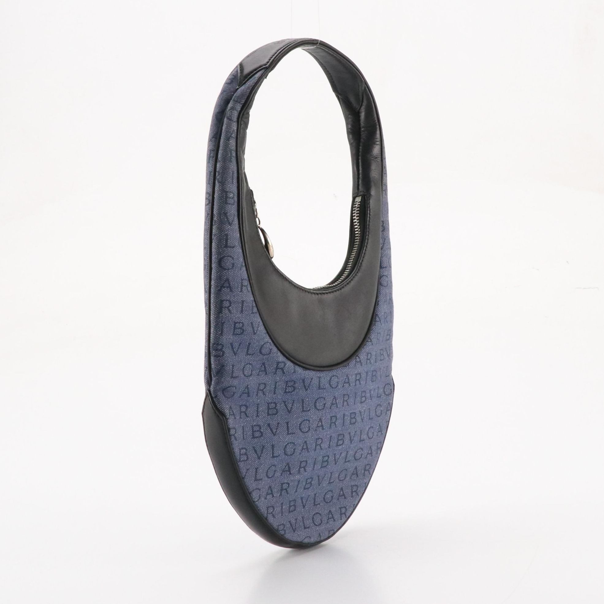 BVLGARI Ascot Shoulder Bag in Logo Mania Denim and Navy Calfskin Leather