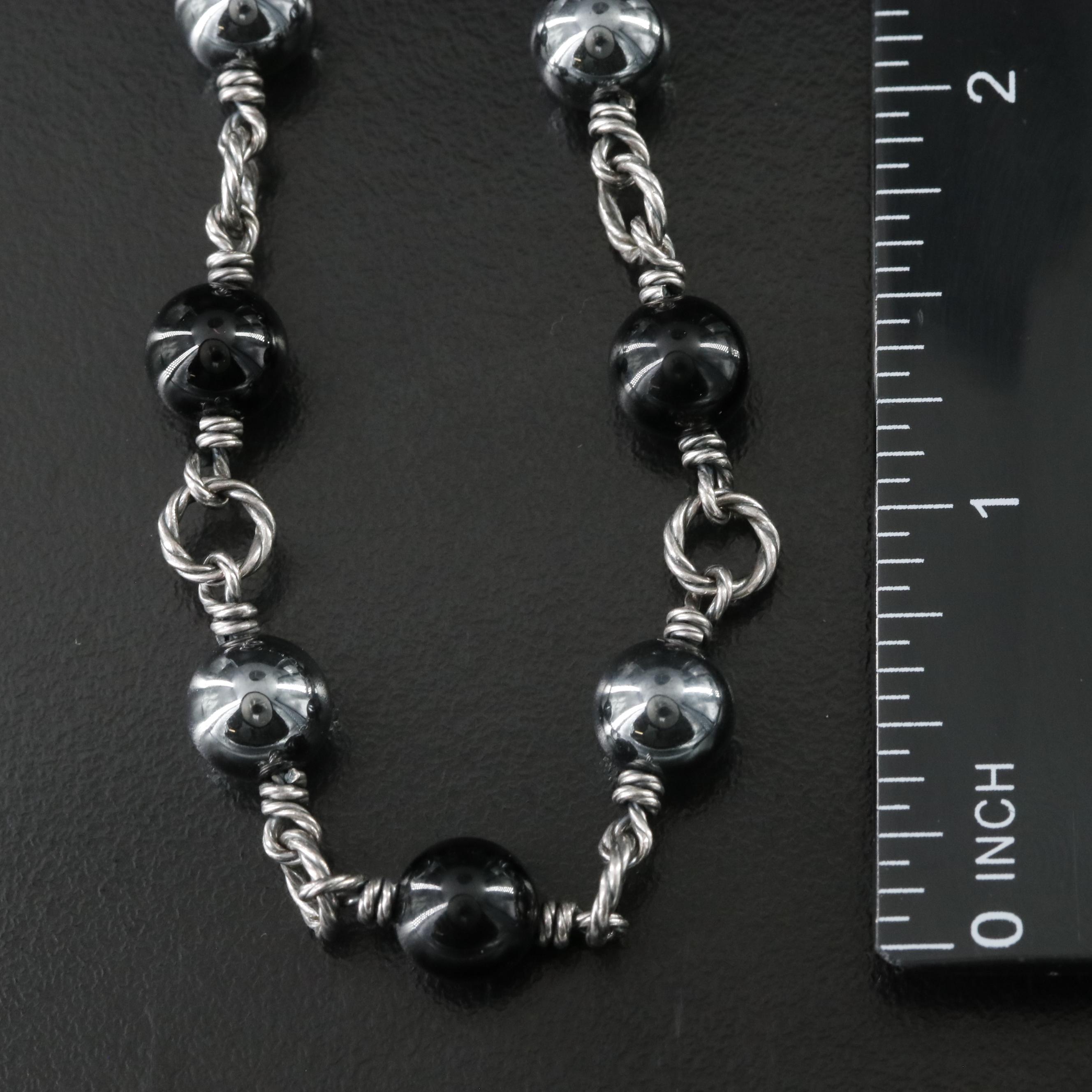 David Yurman Sterling Hematite and Black Onyx Station Bead Necklace