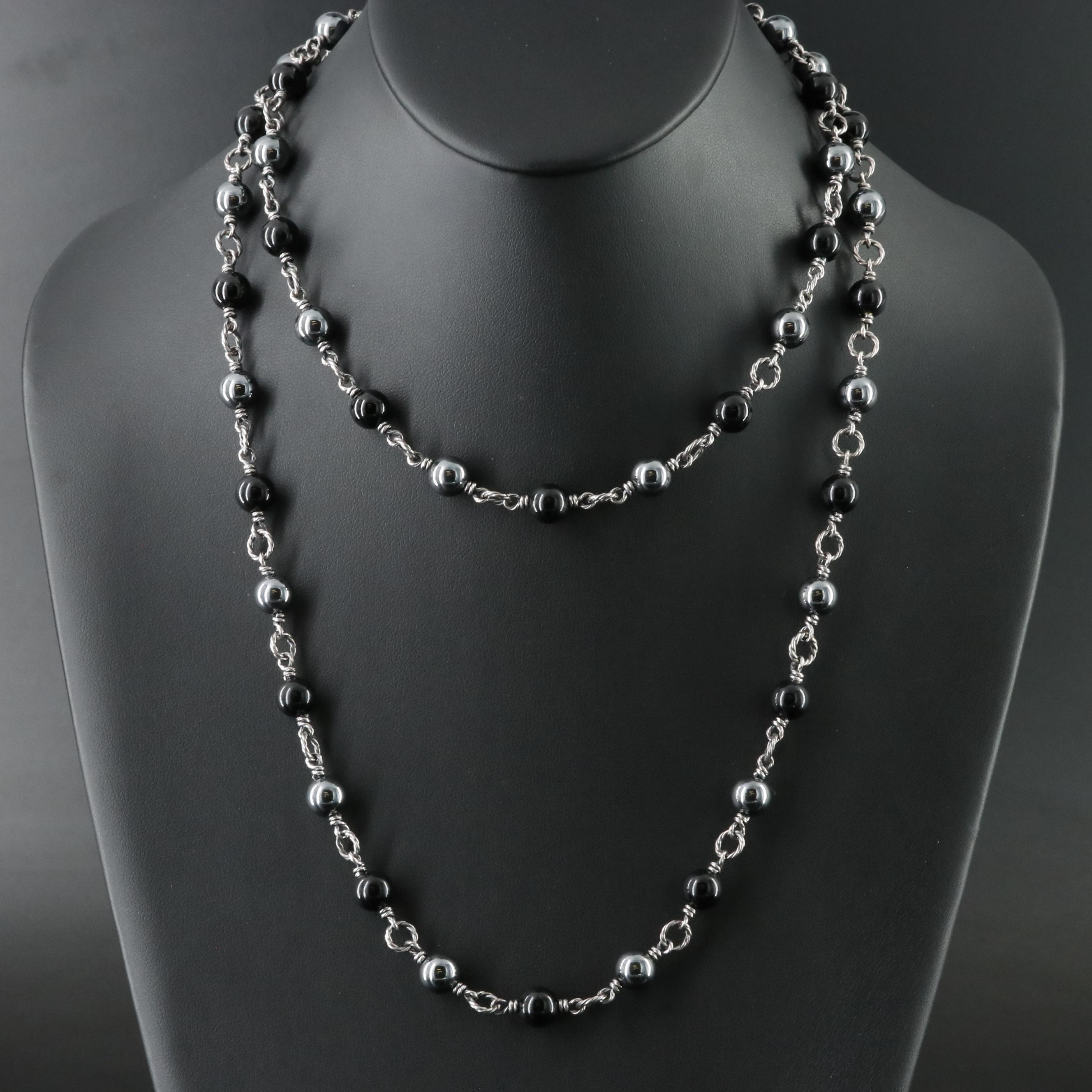 David Yurman Sterling Hematite and Black Onyx Station Bead Necklace