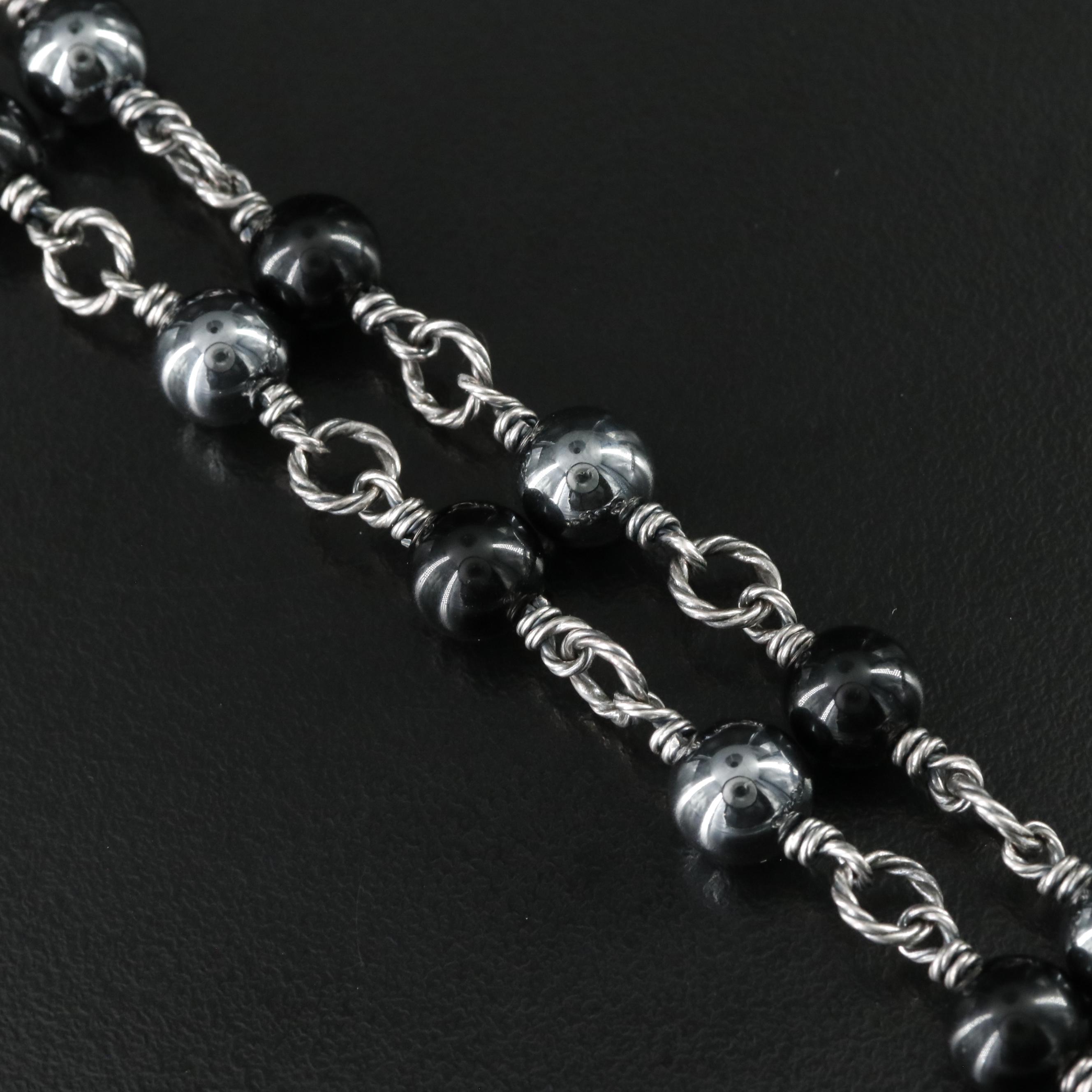 David Yurman Sterling Hematite and Black Onyx Station Bead Necklace