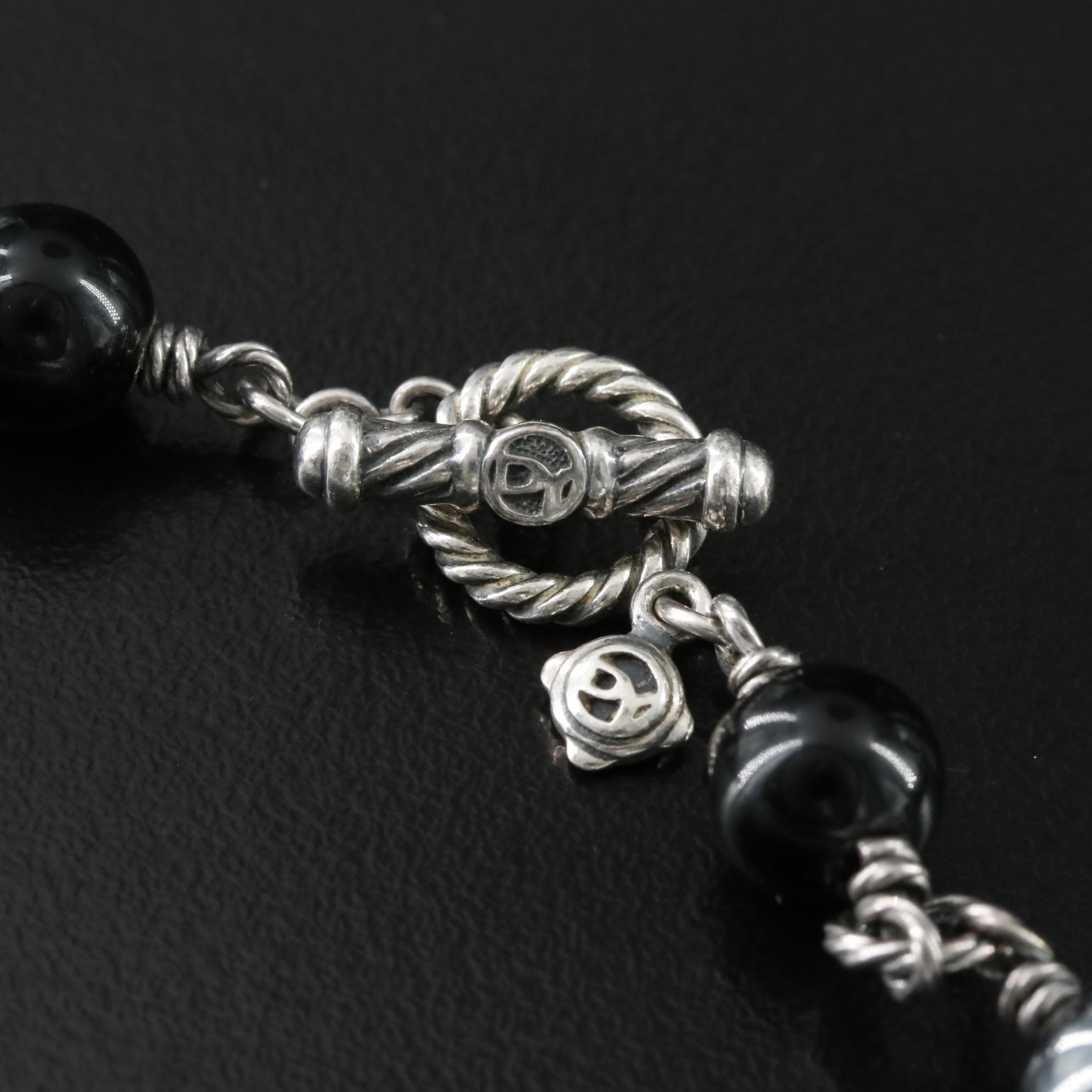 David Yurman Sterling Hematite and Black Onyx Station Bead Necklace
