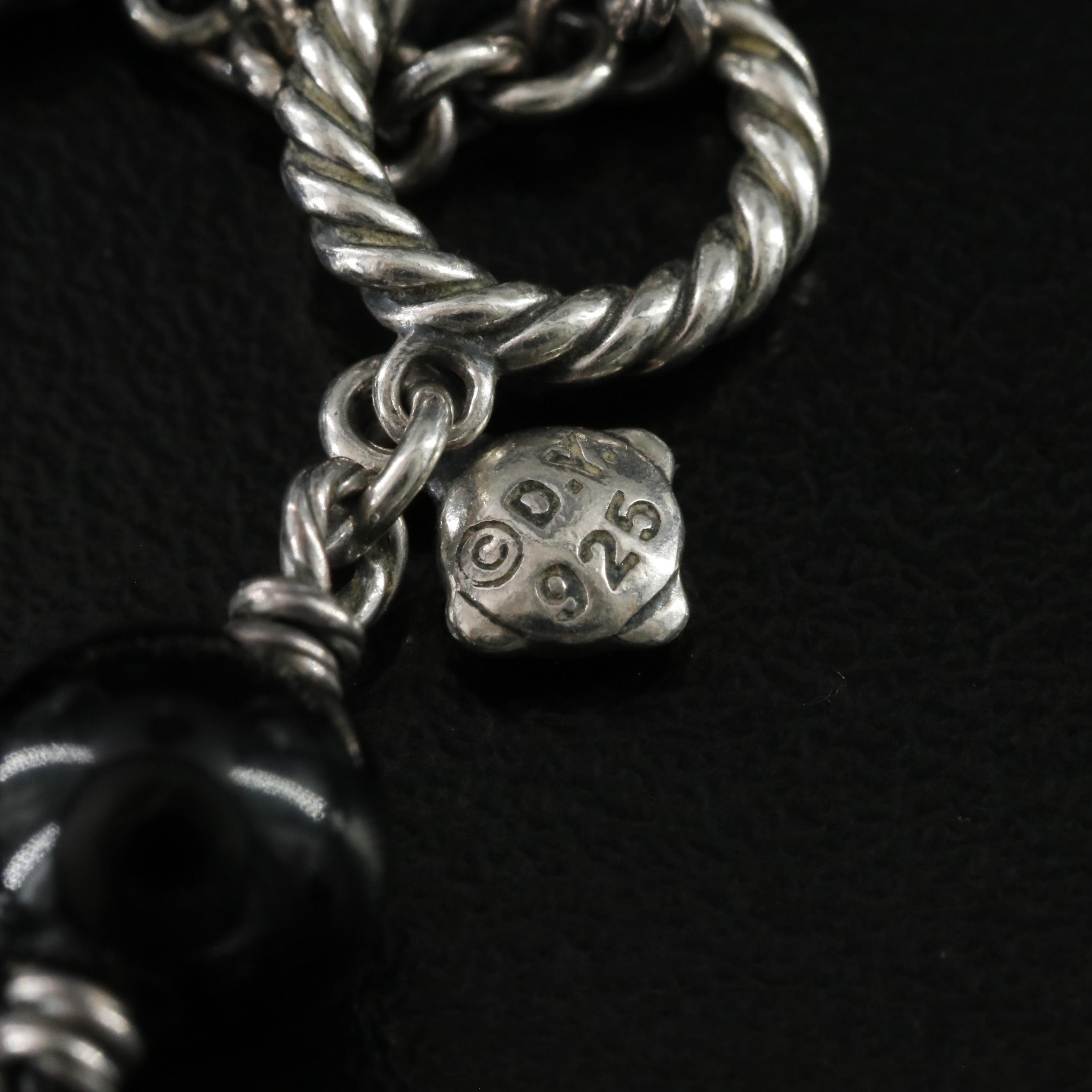 David Yurman Sterling Hematite and Black Onyx Station Bead Necklace