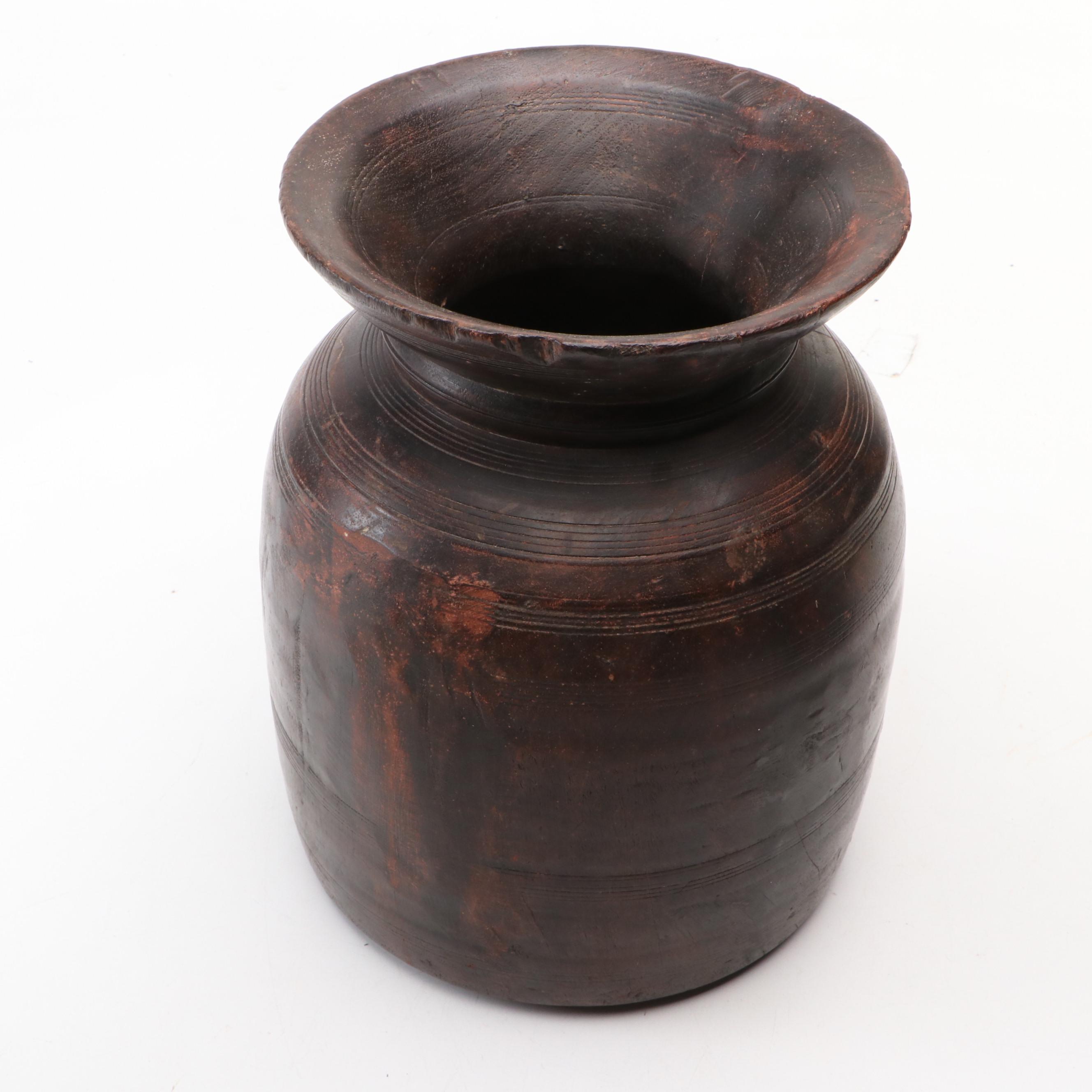 Hand-Carved Wooden Pot