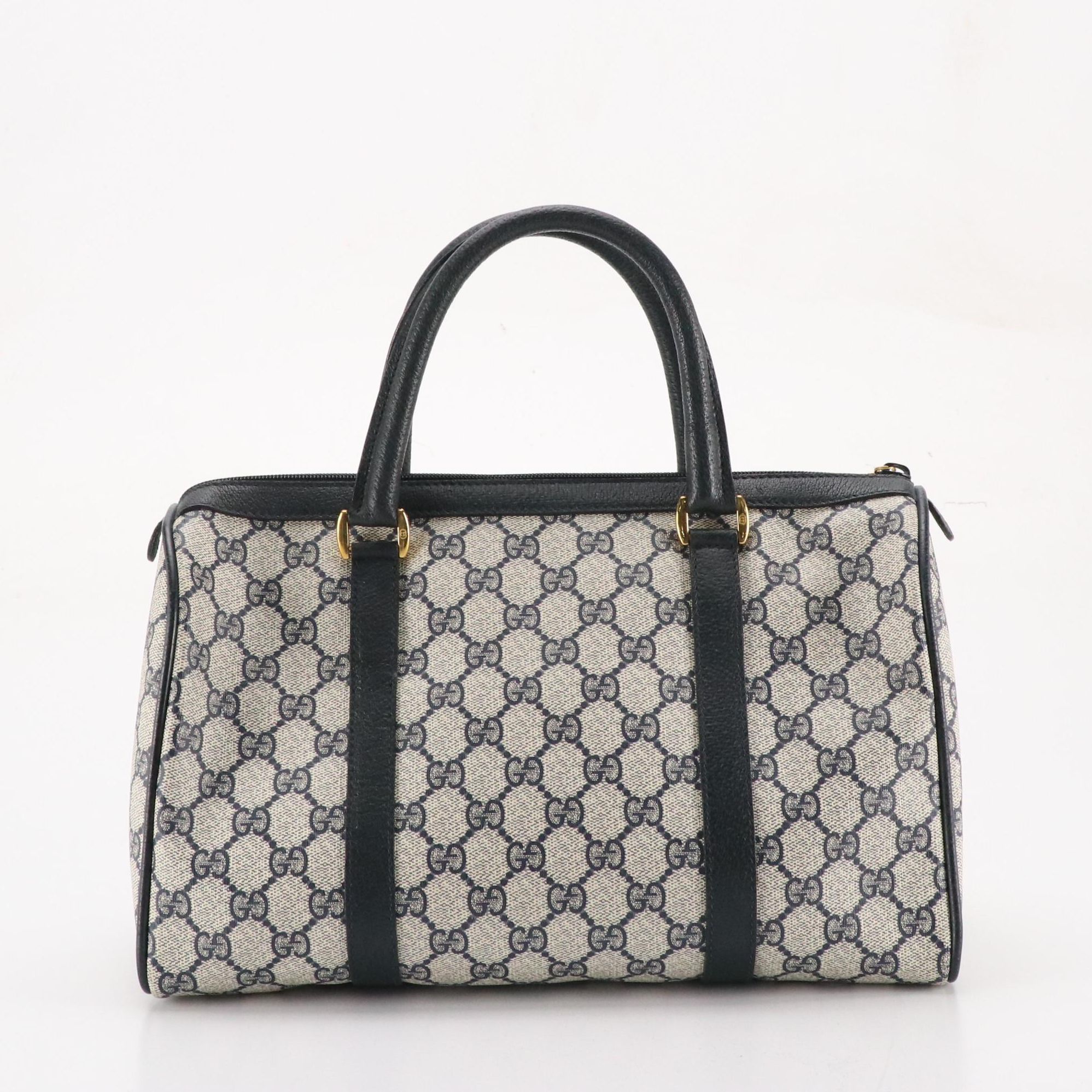 Gucci Accessory Collection Boston Bag in Navy Blue GG Supreme Canvas & Leather
