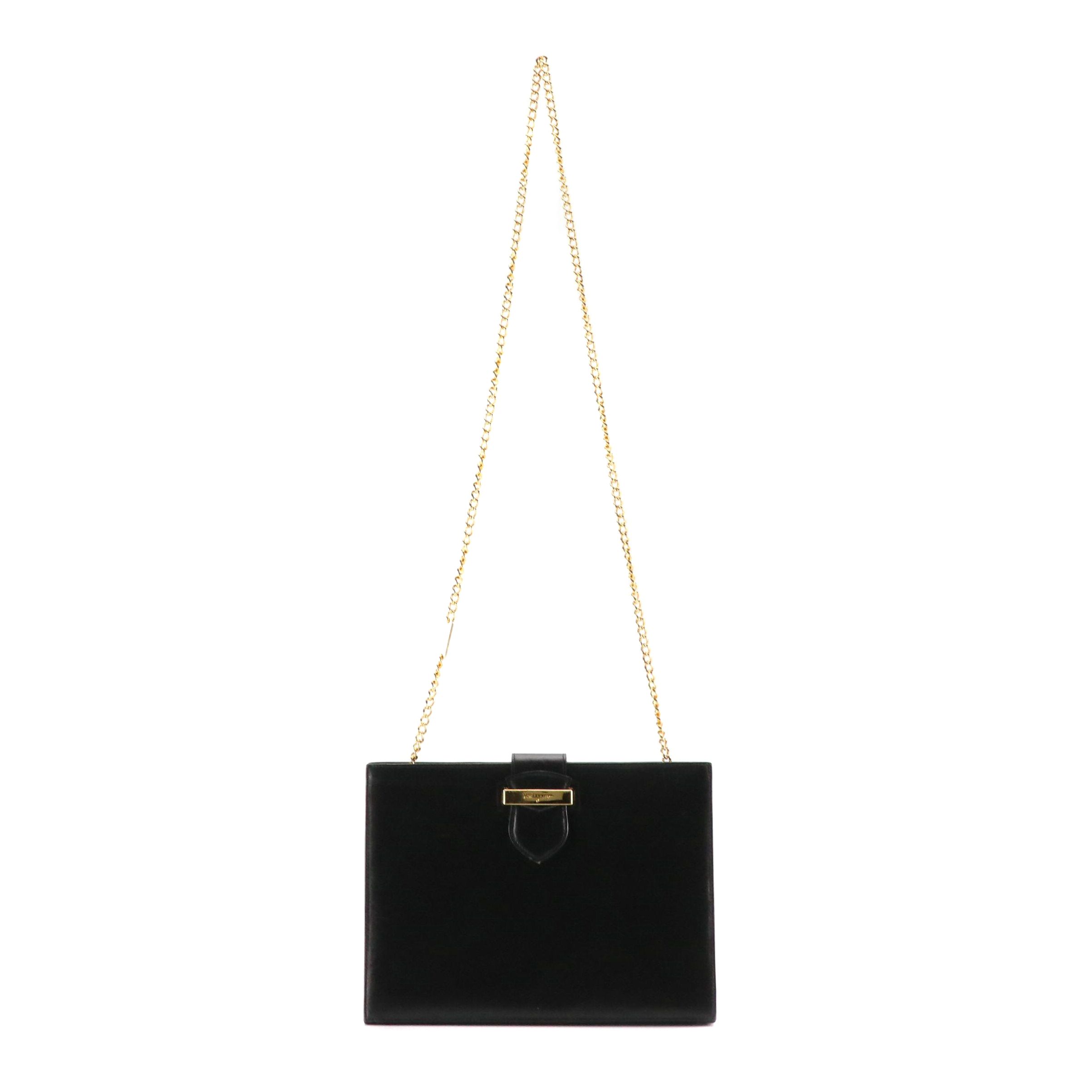 Salvatore Ferragamo Black Leather Gold Chain Crossbody