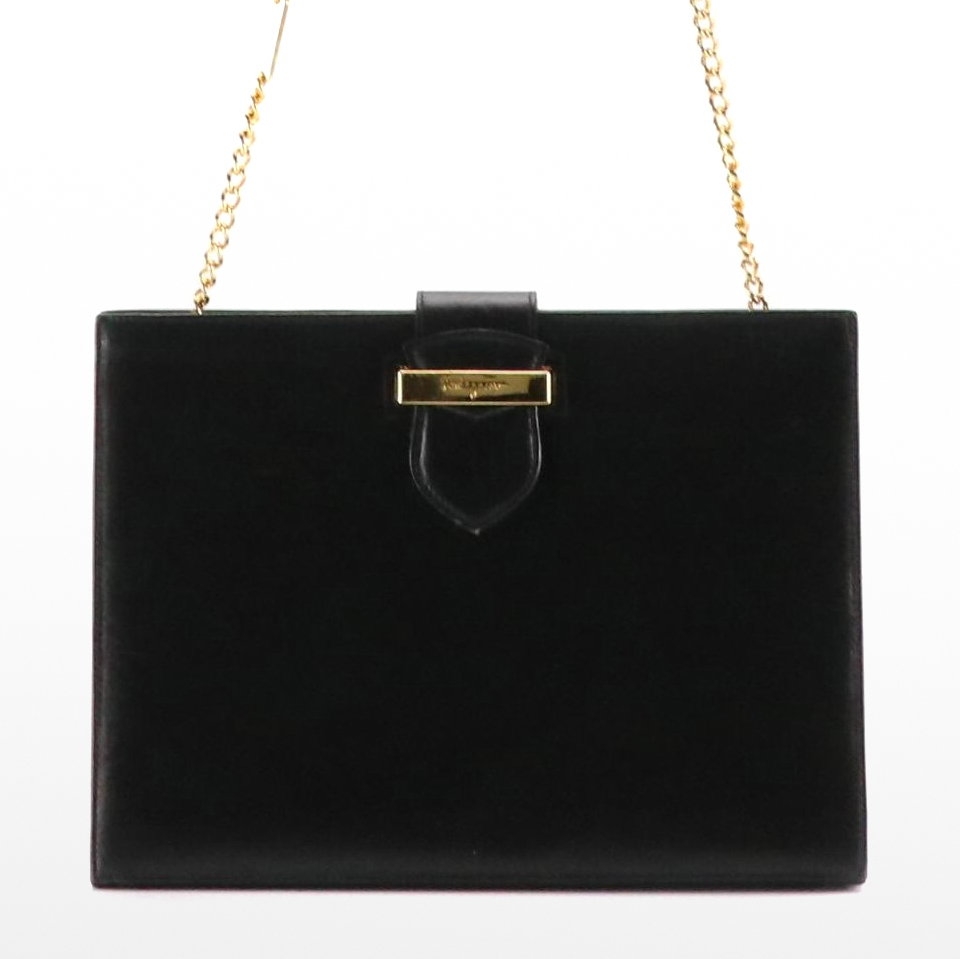 Salvatore Ferragamo Black Leather Gold Chain Crossbody