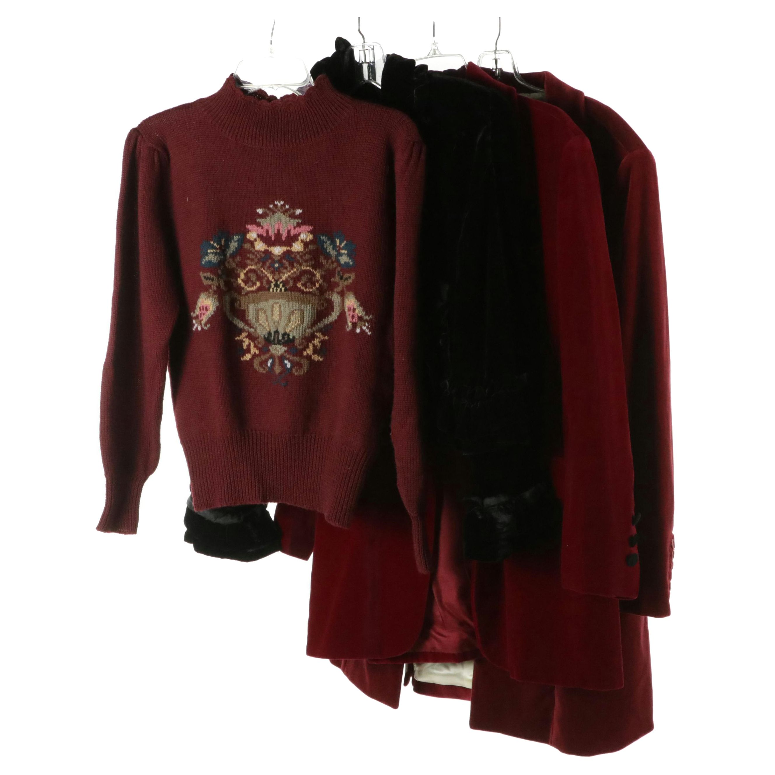 J. Peterman & Dementio Velvet Coats, INC Ruffle Jacket & Herman Geist Sweater