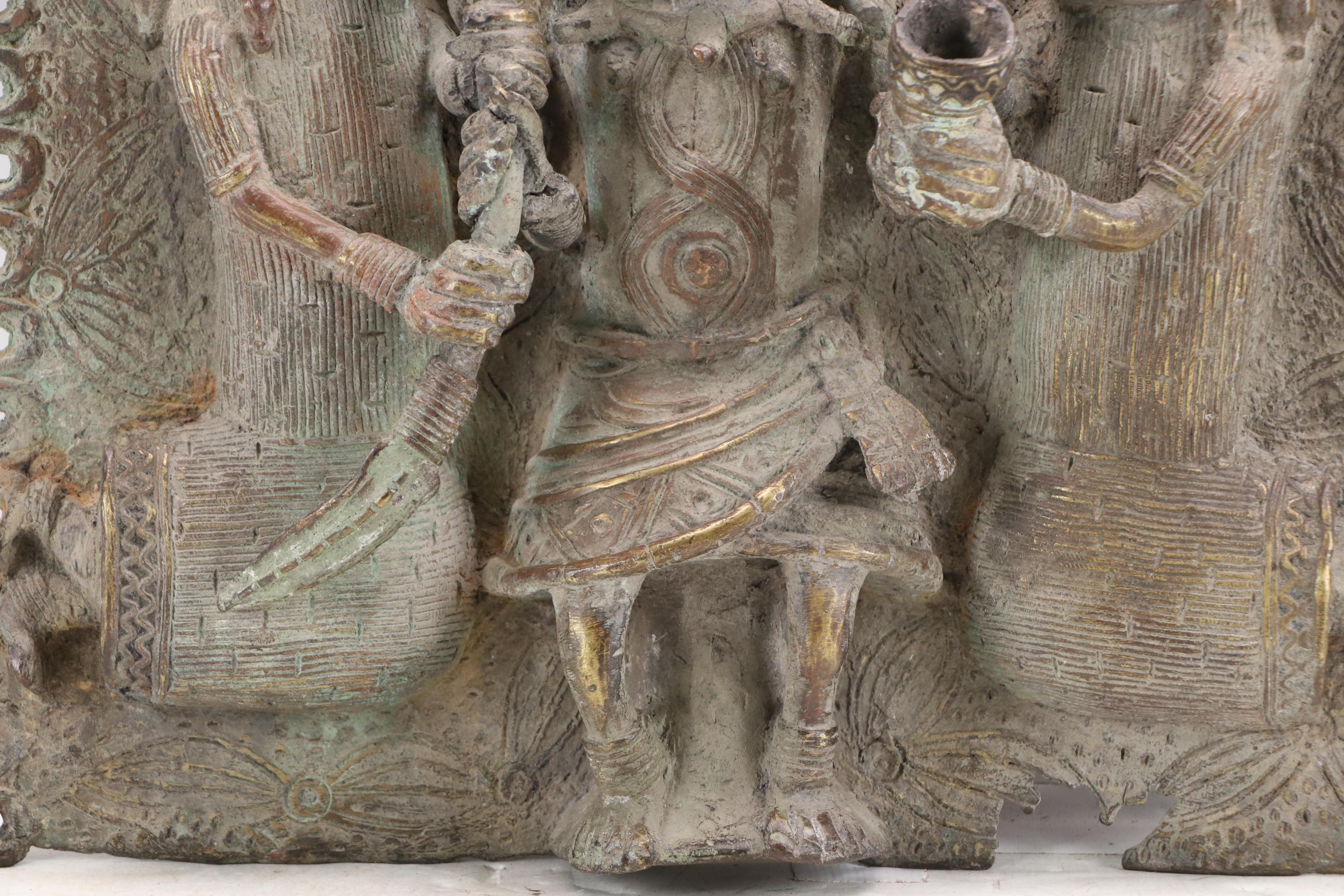 Benin Bronze Relief Plaque of Ọ́bà with Attendants