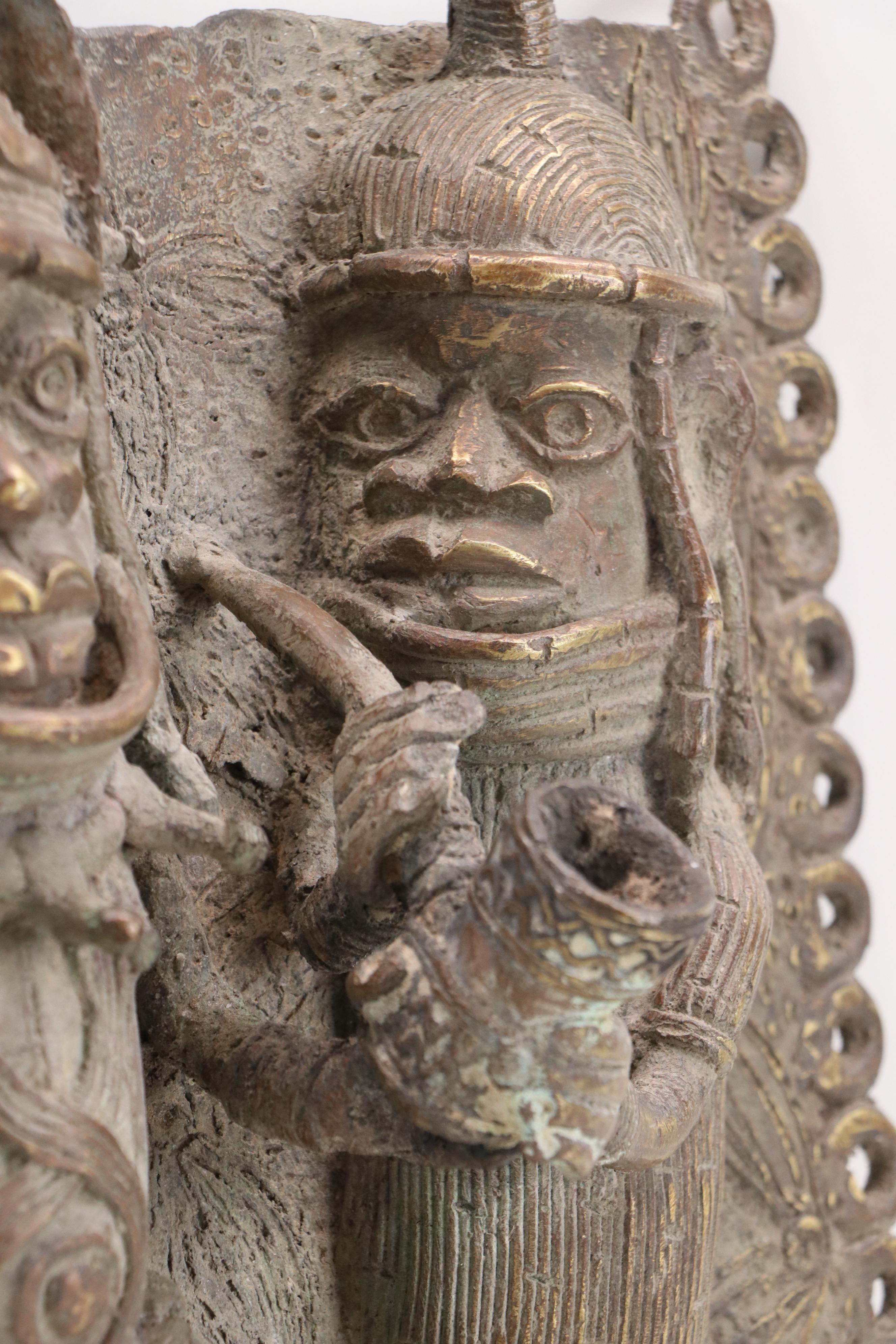 Benin Bronze Relief Plaque of Ọ́bà with Attendants