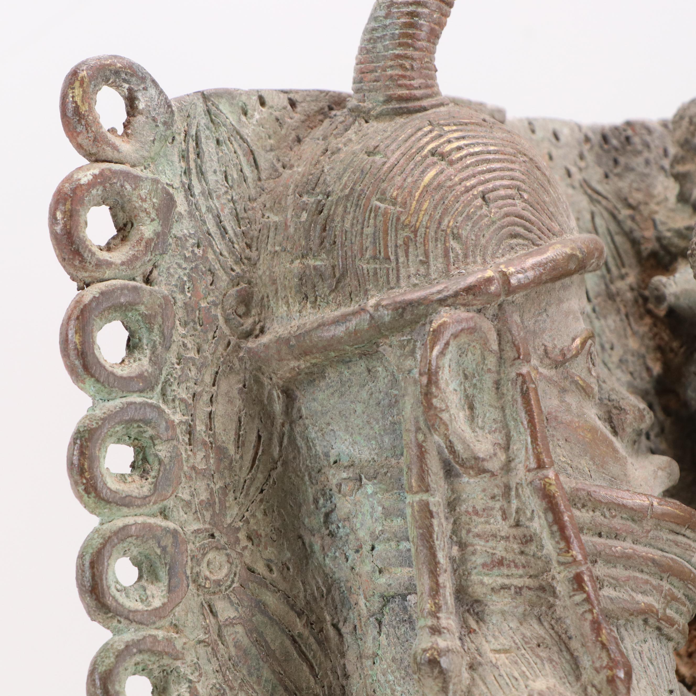 Benin Bronze Relief Plaque of Ọ́bà with Attendants