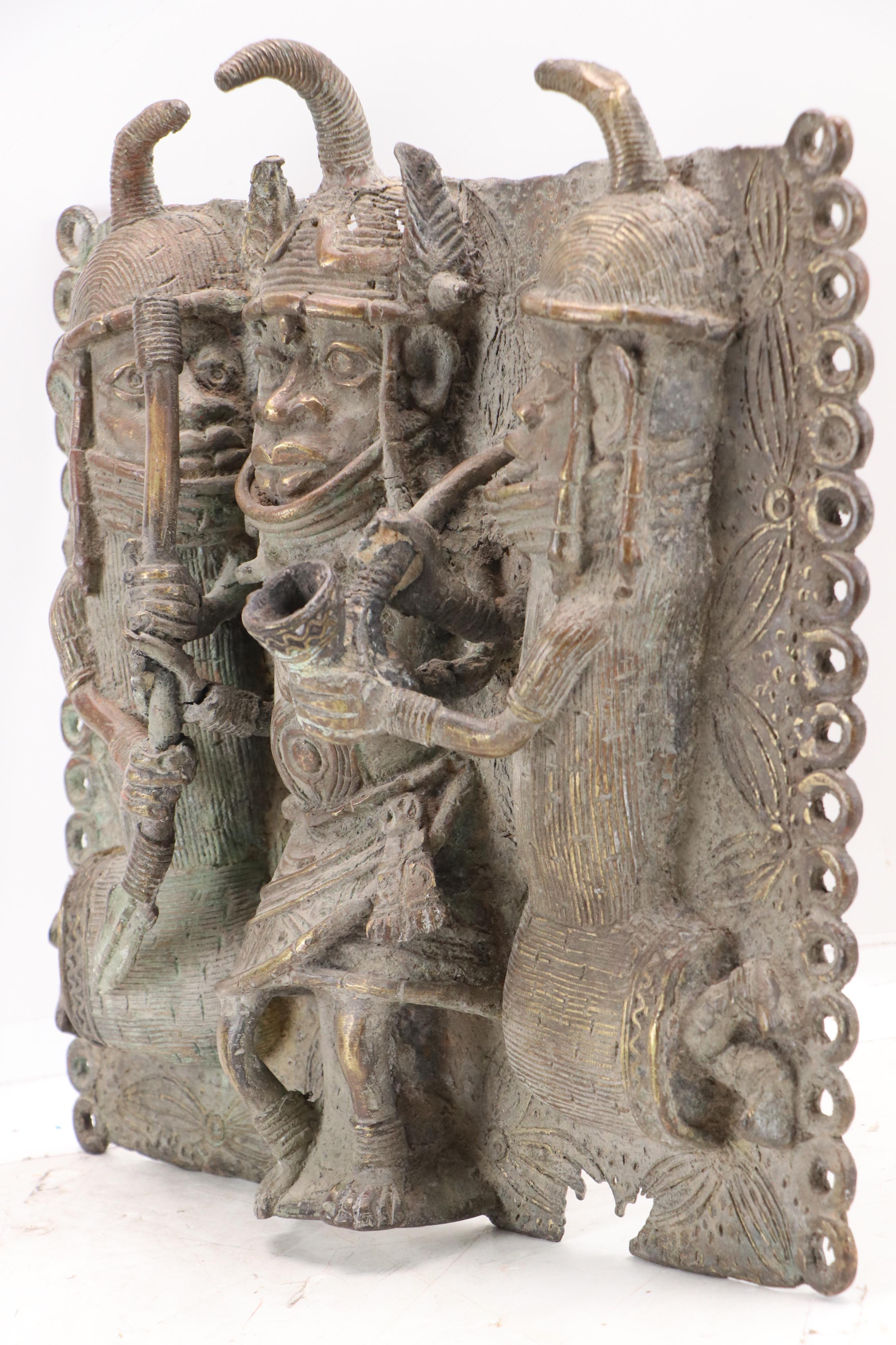 Benin Bronze Relief Plaque of Ọ́bà with Attendants