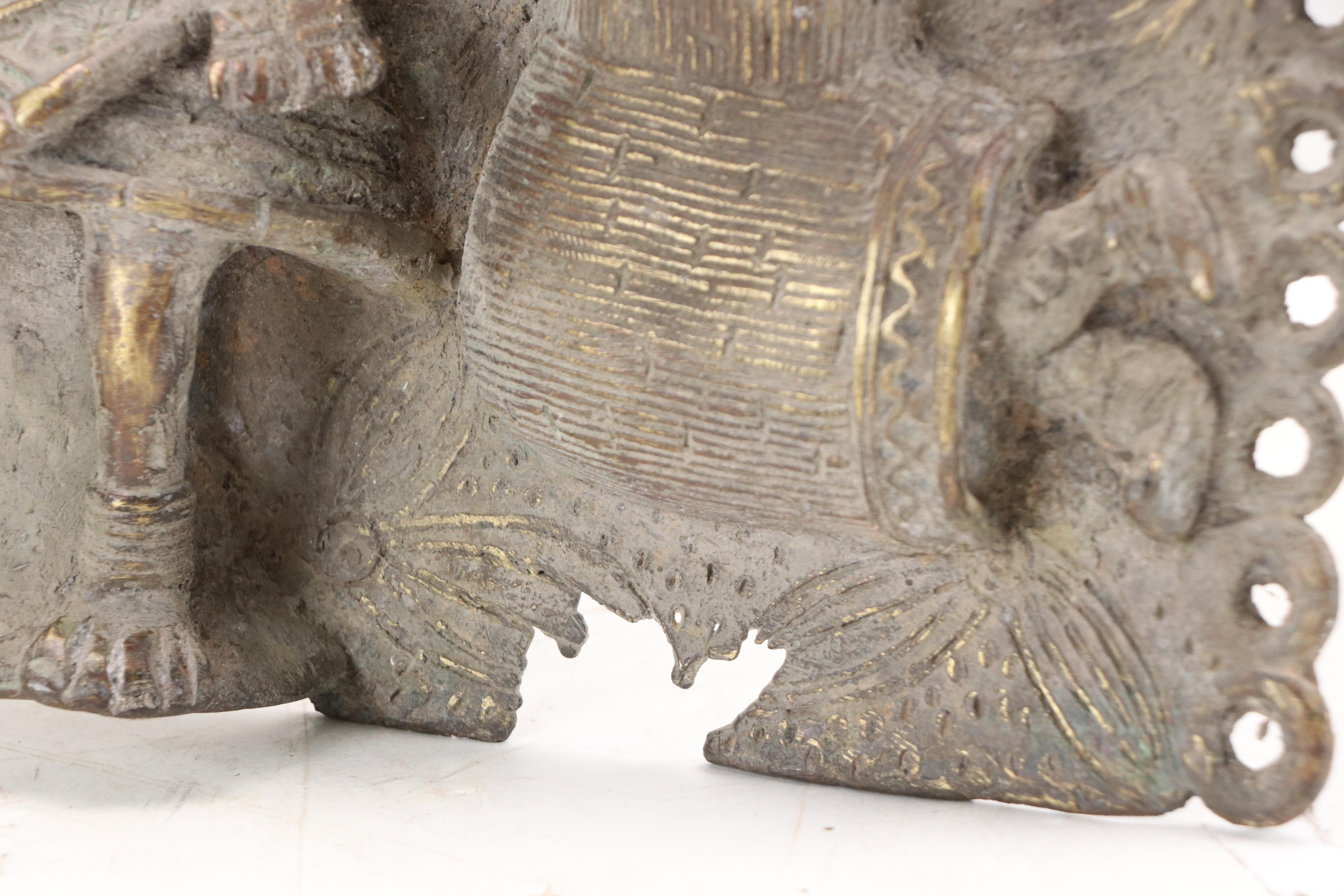 Benin Bronze Relief Plaque of Ọ́bà with Attendants