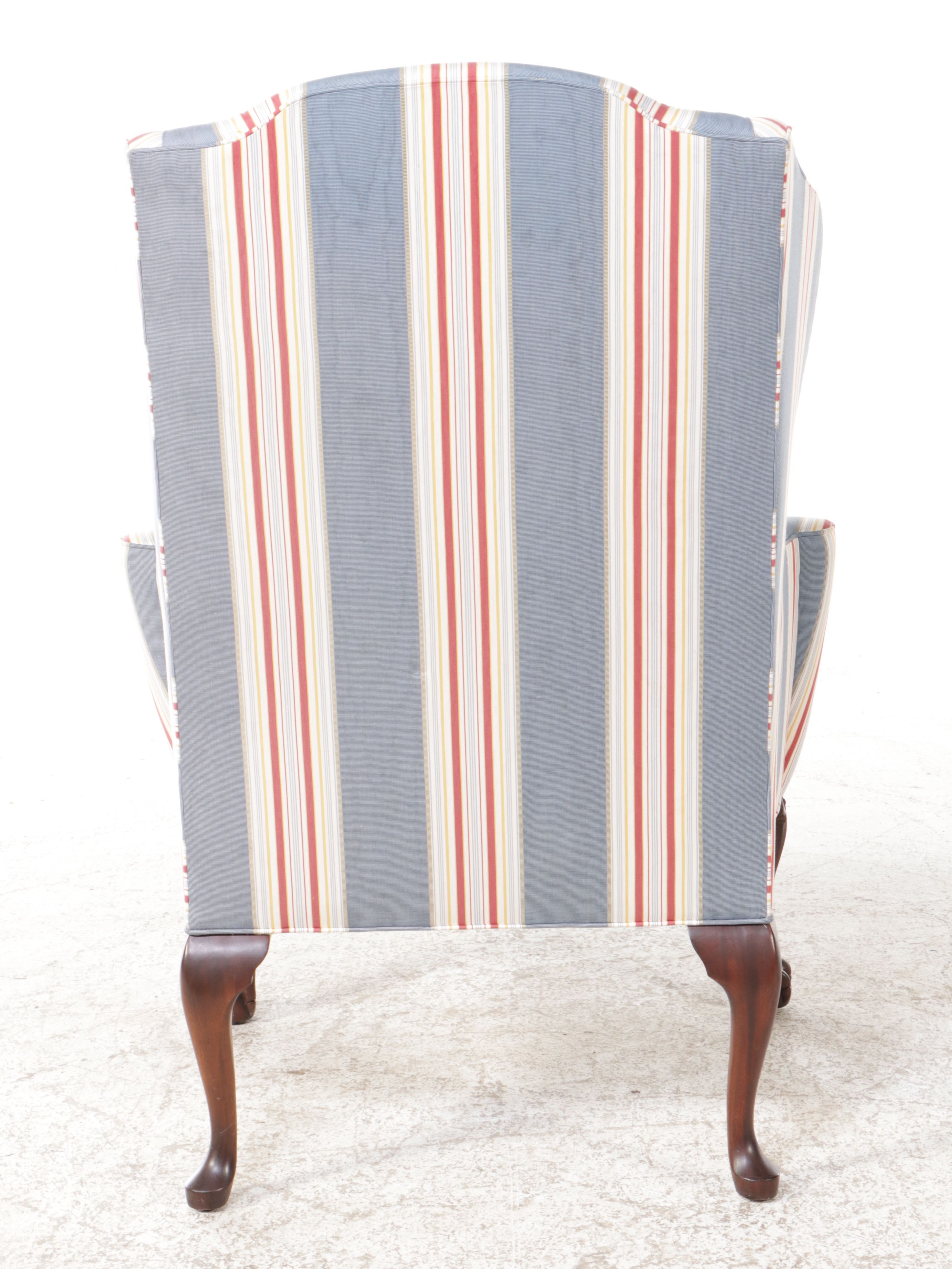 Stickley Chippendale Style Striped Wingback Armchair
