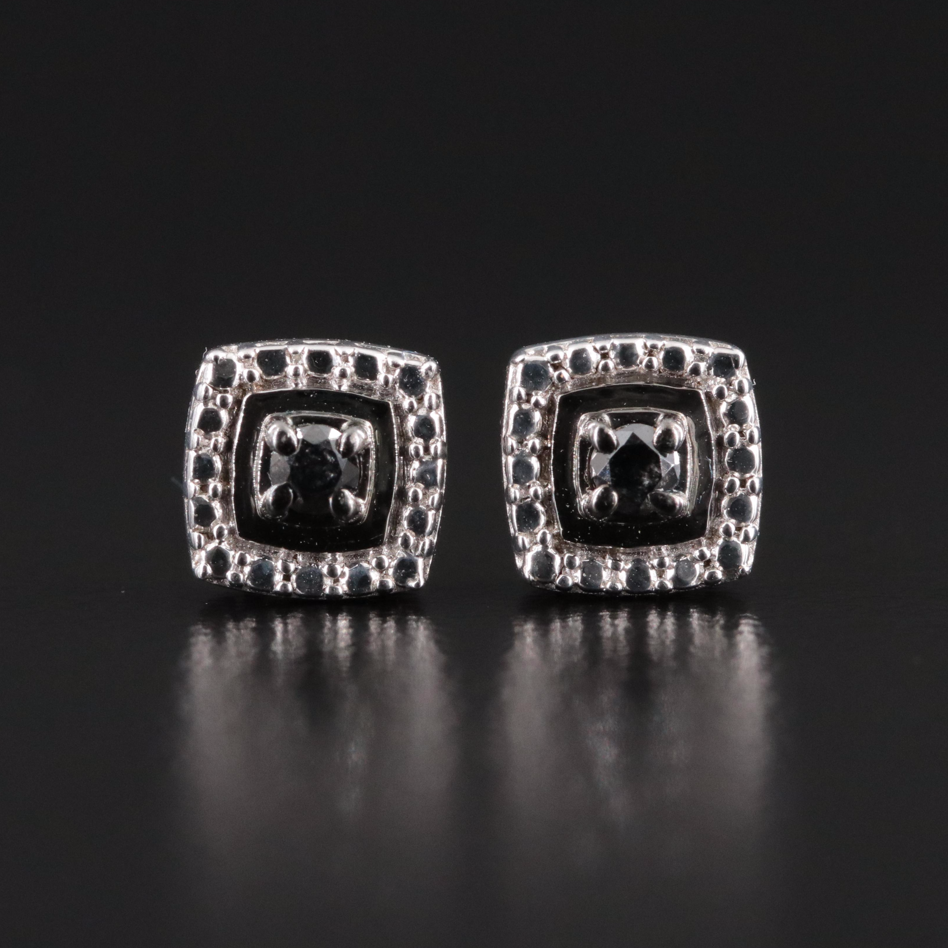 Sterling Diamond Earrings Featuring Fancy Black