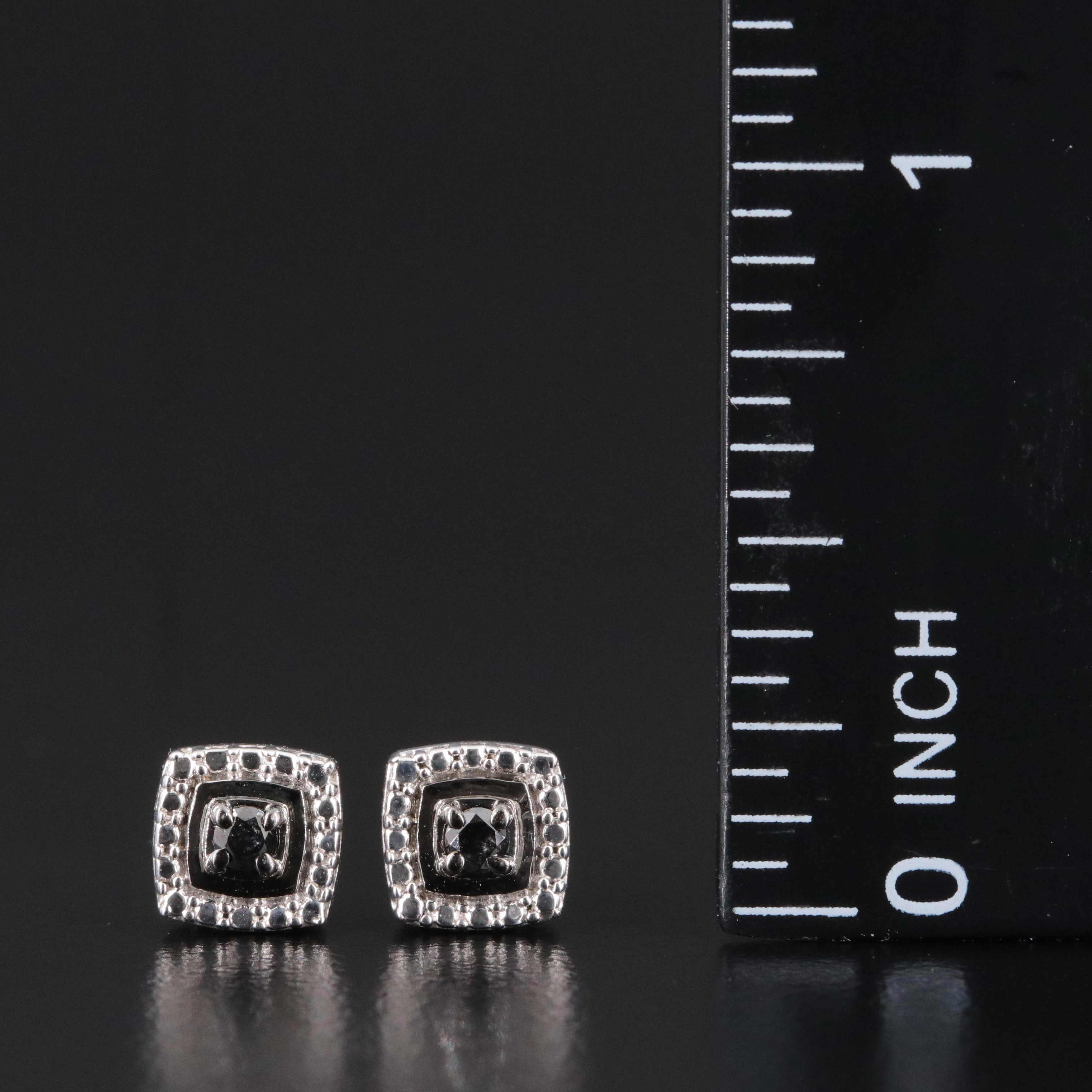 Sterling Diamond Earrings Featuring Fancy Black