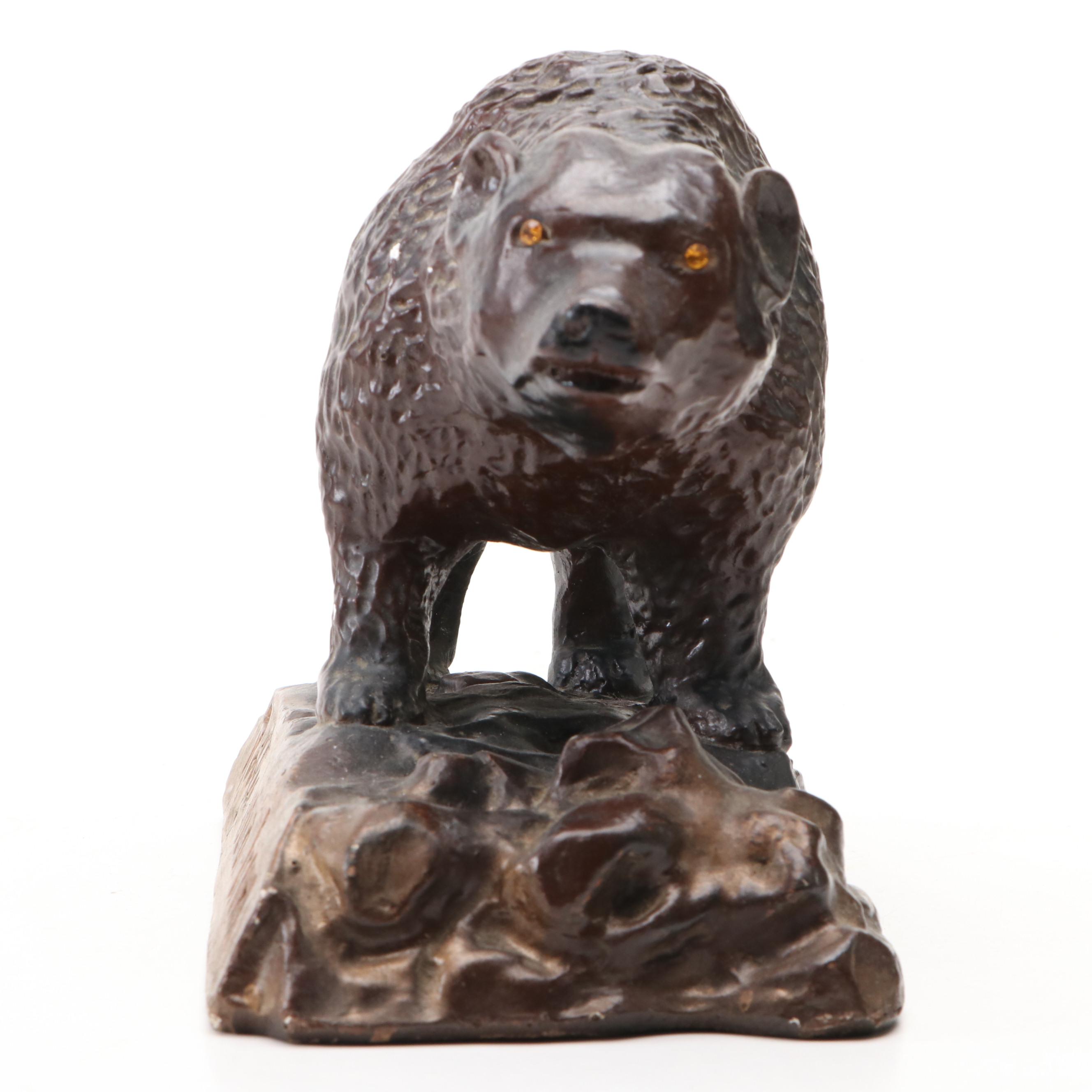 Robbie Kodiak Brown Bear Chalkware Figurine, Mid-20th Century