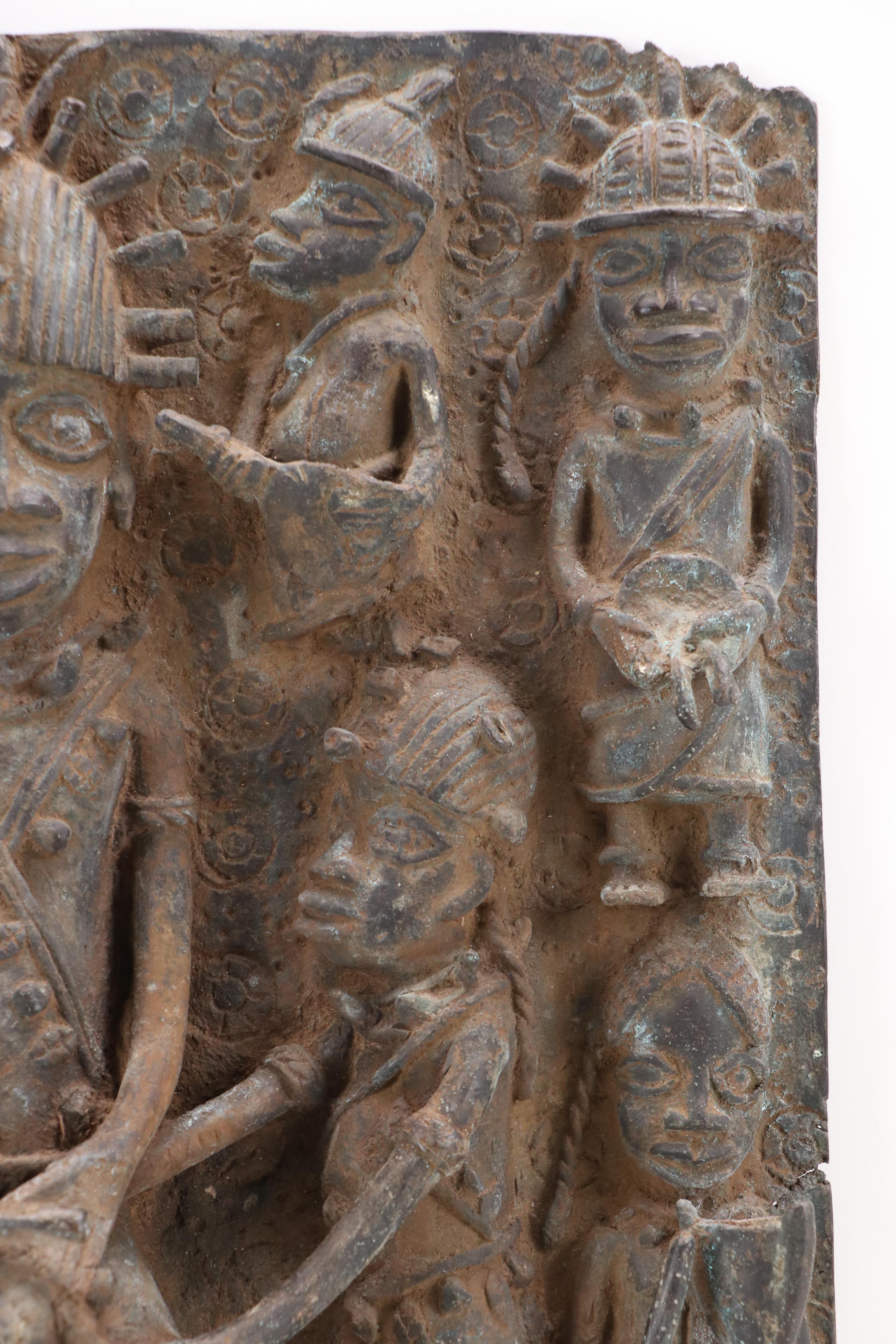 Benin Bronze Relief Plaque of Ọ́bà with Attendants