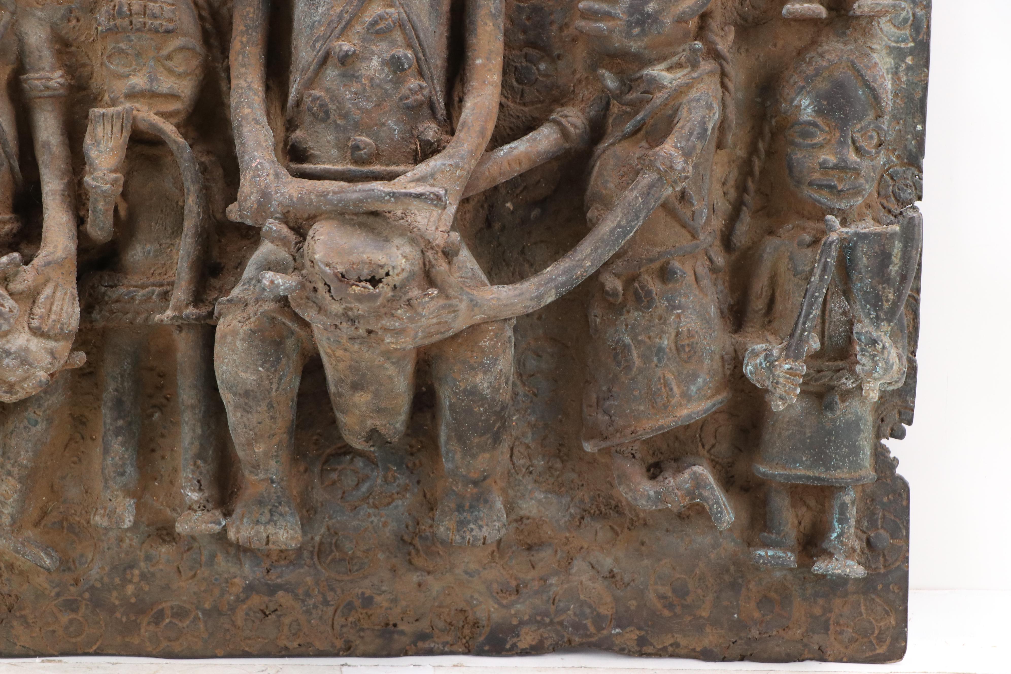 Benin Bronze Relief Plaque of Ọ́bà with Attendants