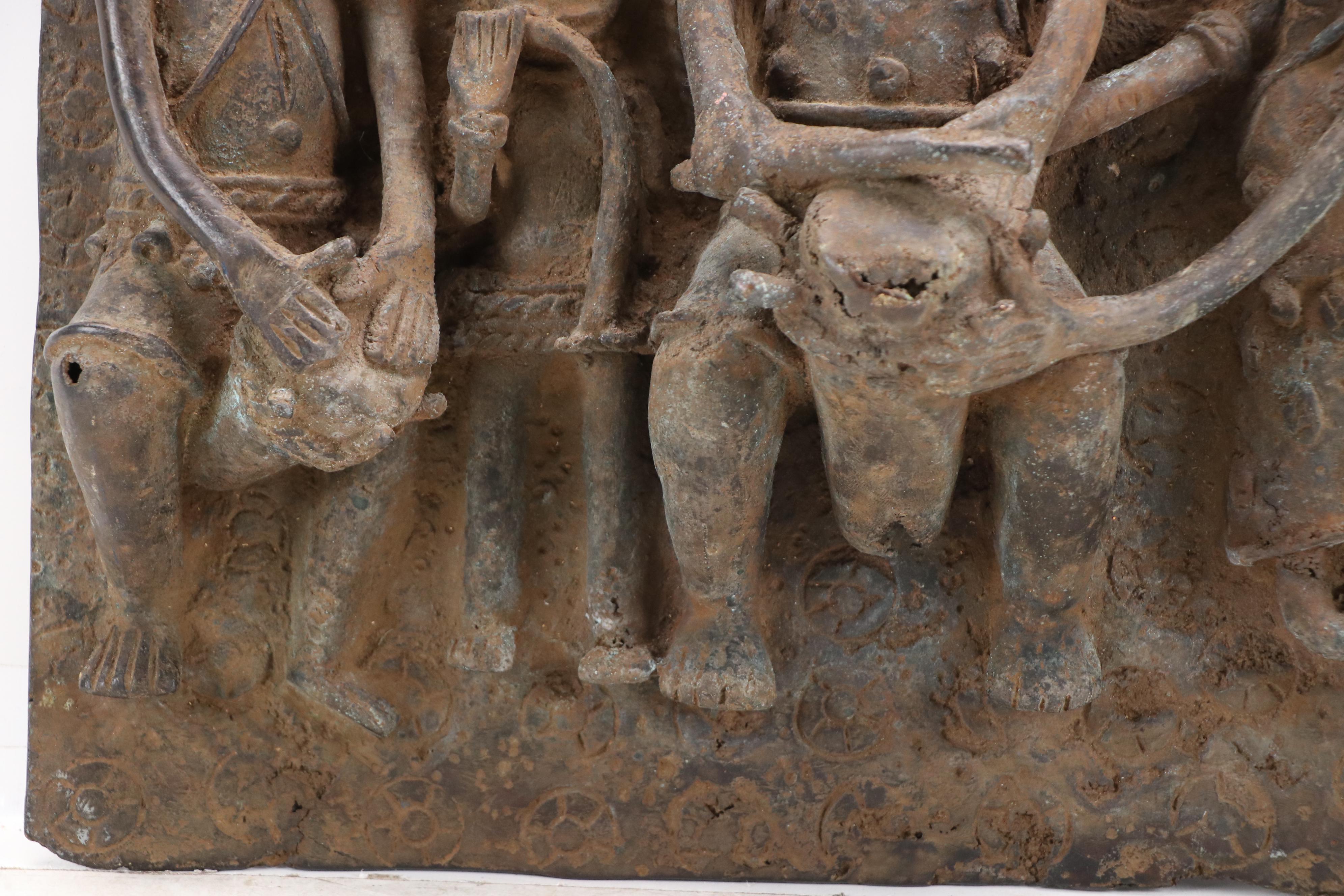 Benin Bronze Relief Plaque of Ọ́bà with Attendants
