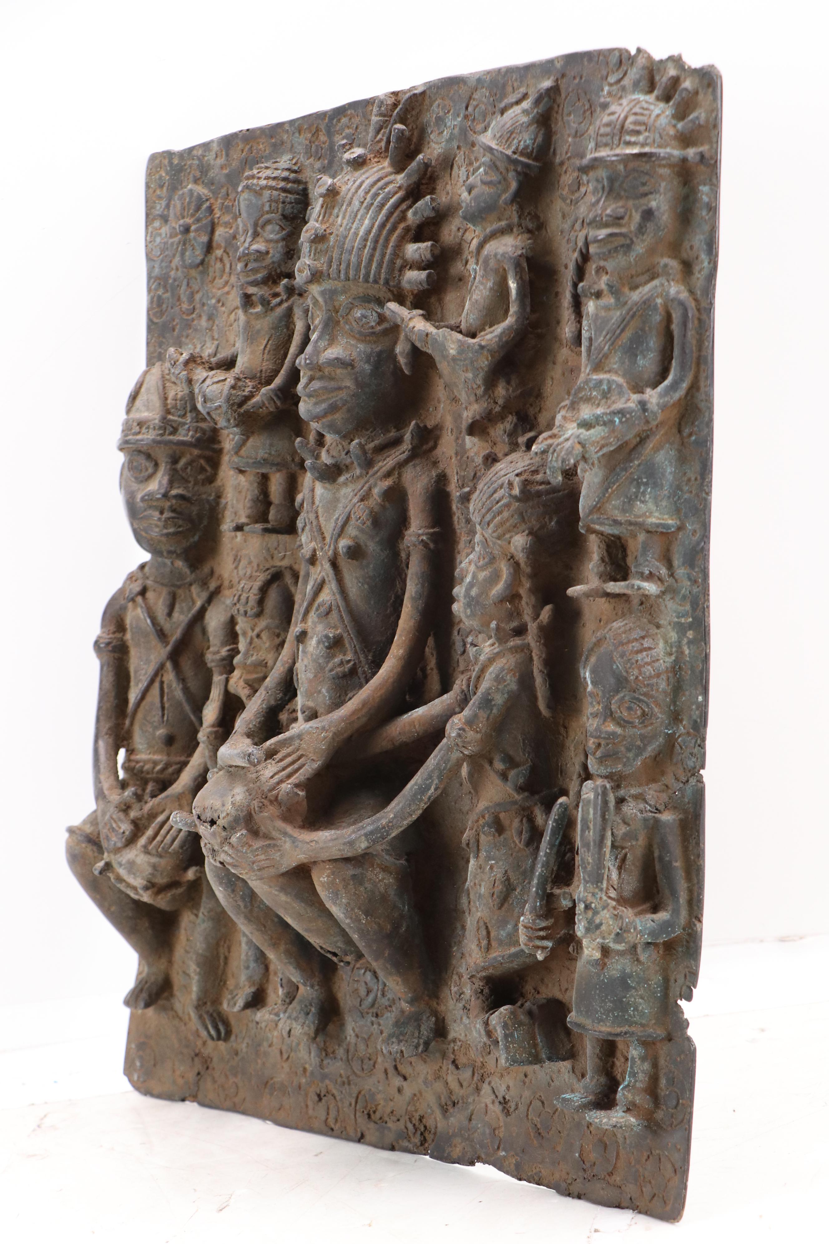 Benin Bronze Relief Plaque of Ọ́bà with Attendants